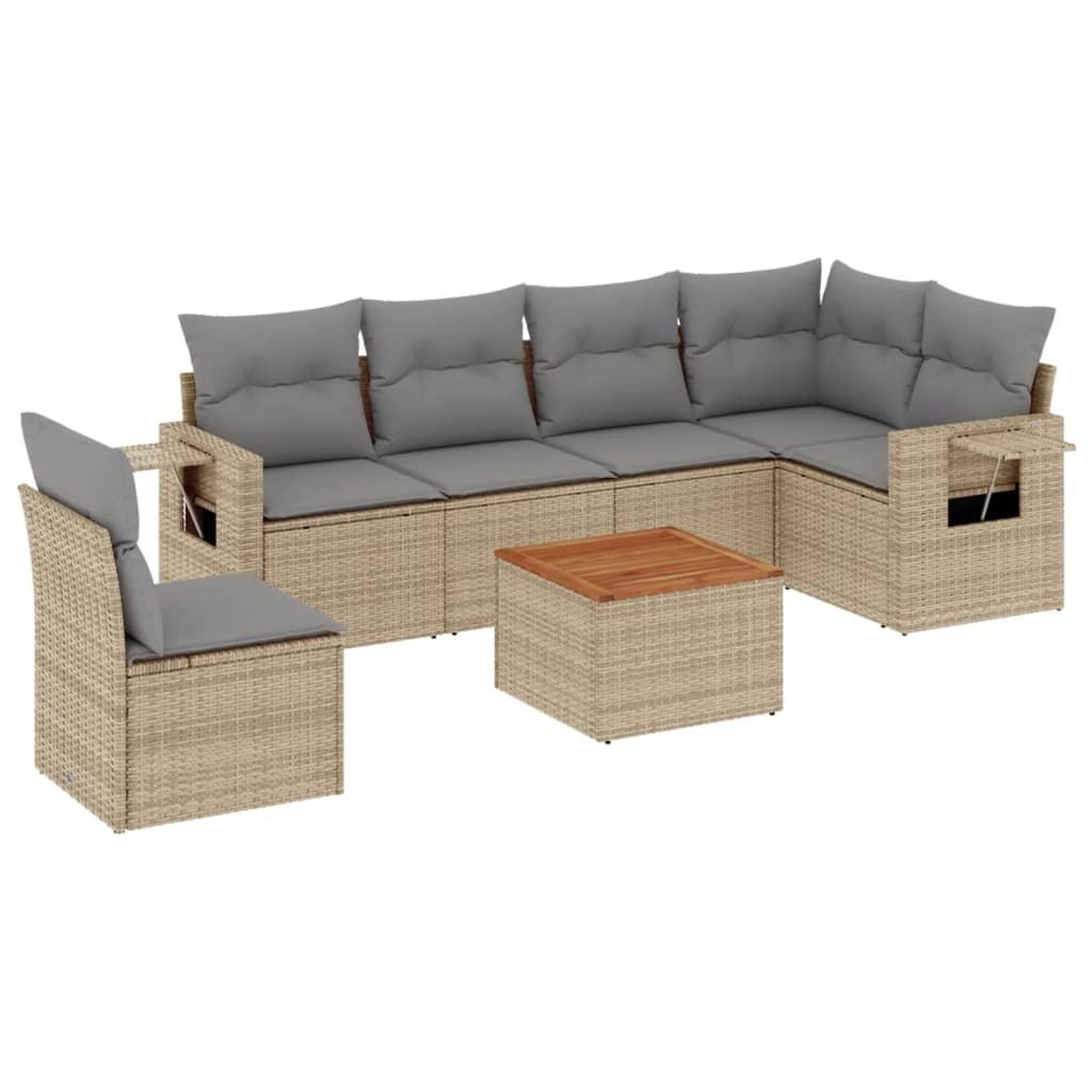 Voir la diapositive 2 : VIDAXL Salon de jardin avec coussins 7pcs melange beige resine tressee
