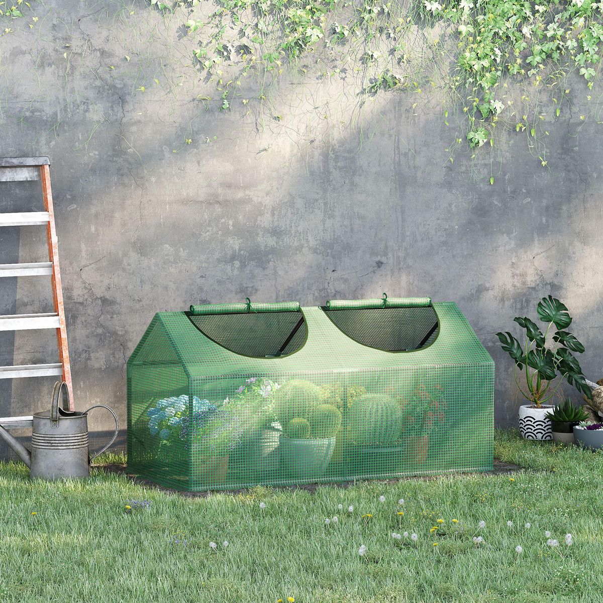 OUTSUNNY Mini serre de jardin serre à tomates 120 x 60 x 60 cm 2 fenêtres zippées enroulables acier thermolaqué PE haute densité vert