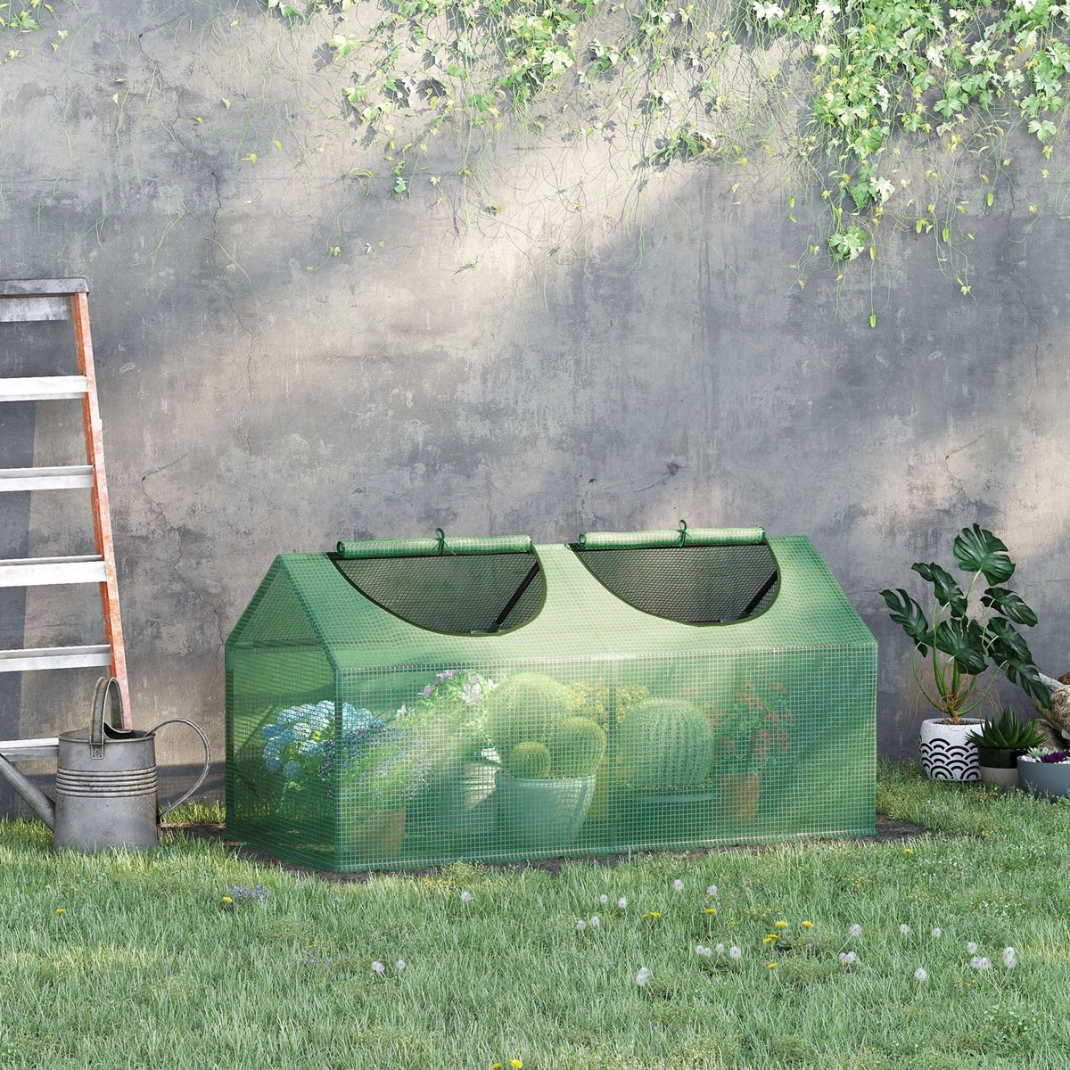 OUTSUNNY Mini serre de jardin serre à tomates 120 x 60 x 60 cm 2 fenêtres zippées enroulables acier thermolaqué PE haute densité vert