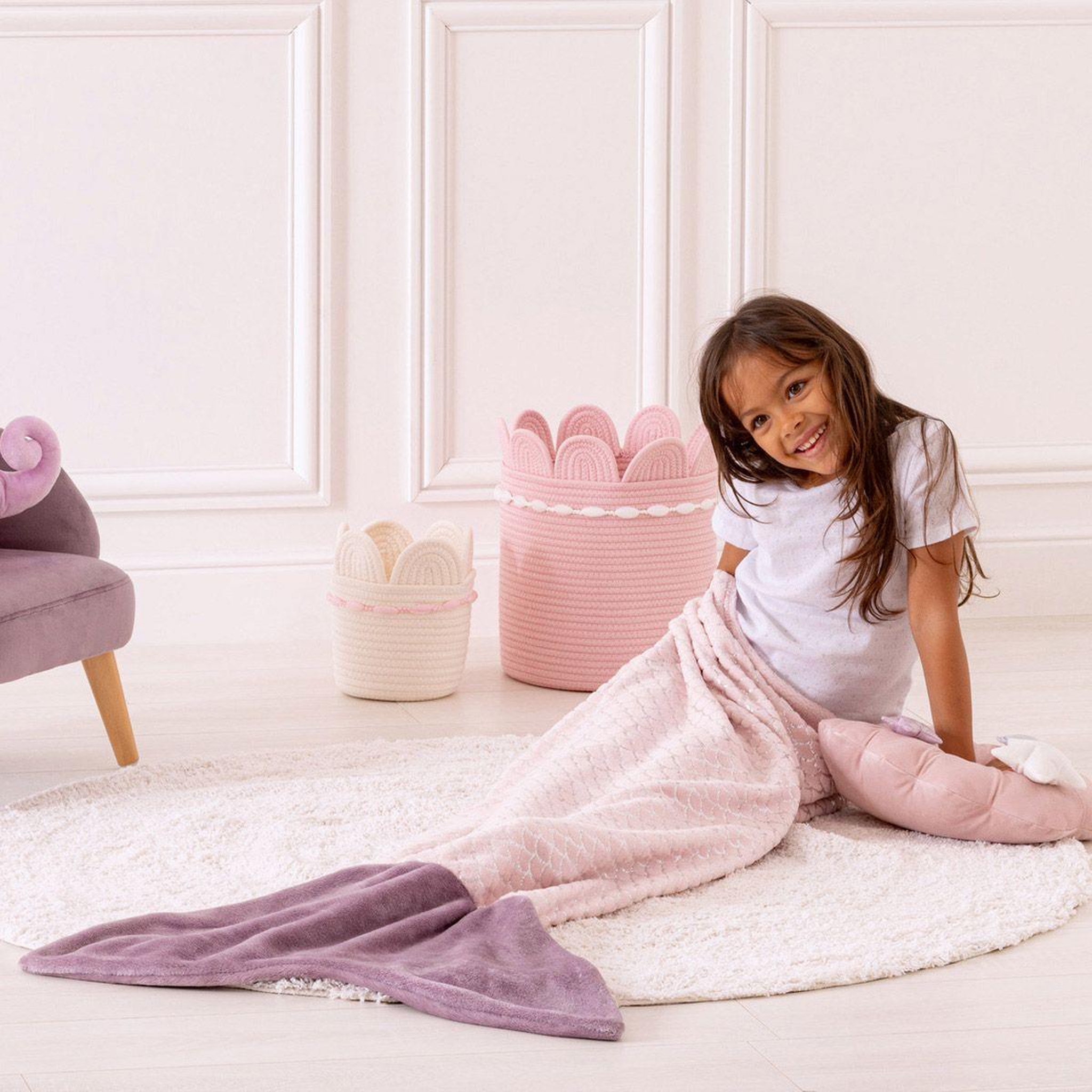 Voir la diapositive 3 : Atmosphera Kids Plaid Flanelle Enfant  Sirène  65x130cm Rose