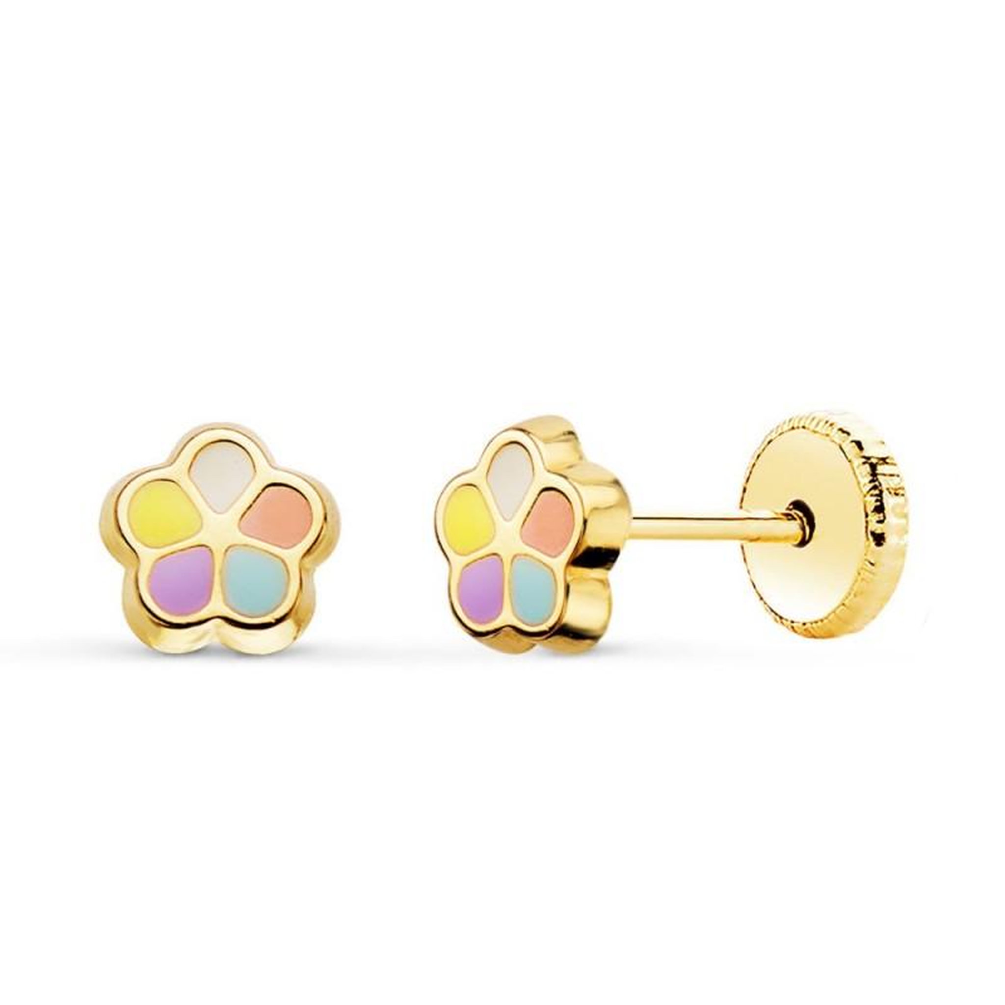 L'ATELIER D'AZUR Boucles d'Oreilles Or 18 Carats 750/000 Jaune Motif Fleur - Fille