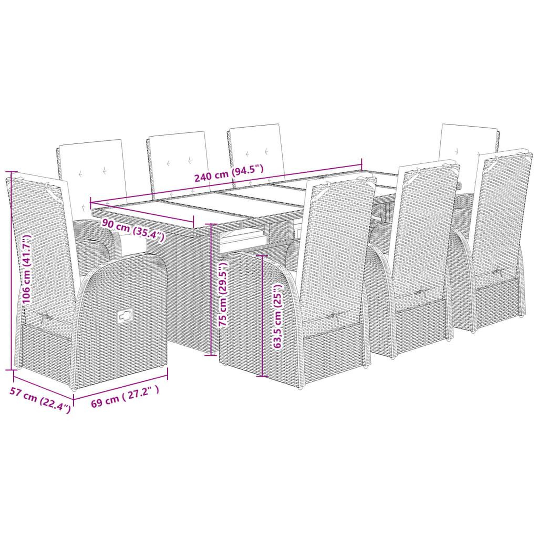 Voir la diapositive 6 : VIDAXL Ensemble a manger de jardin 9 pcs coussins gris resine tressee