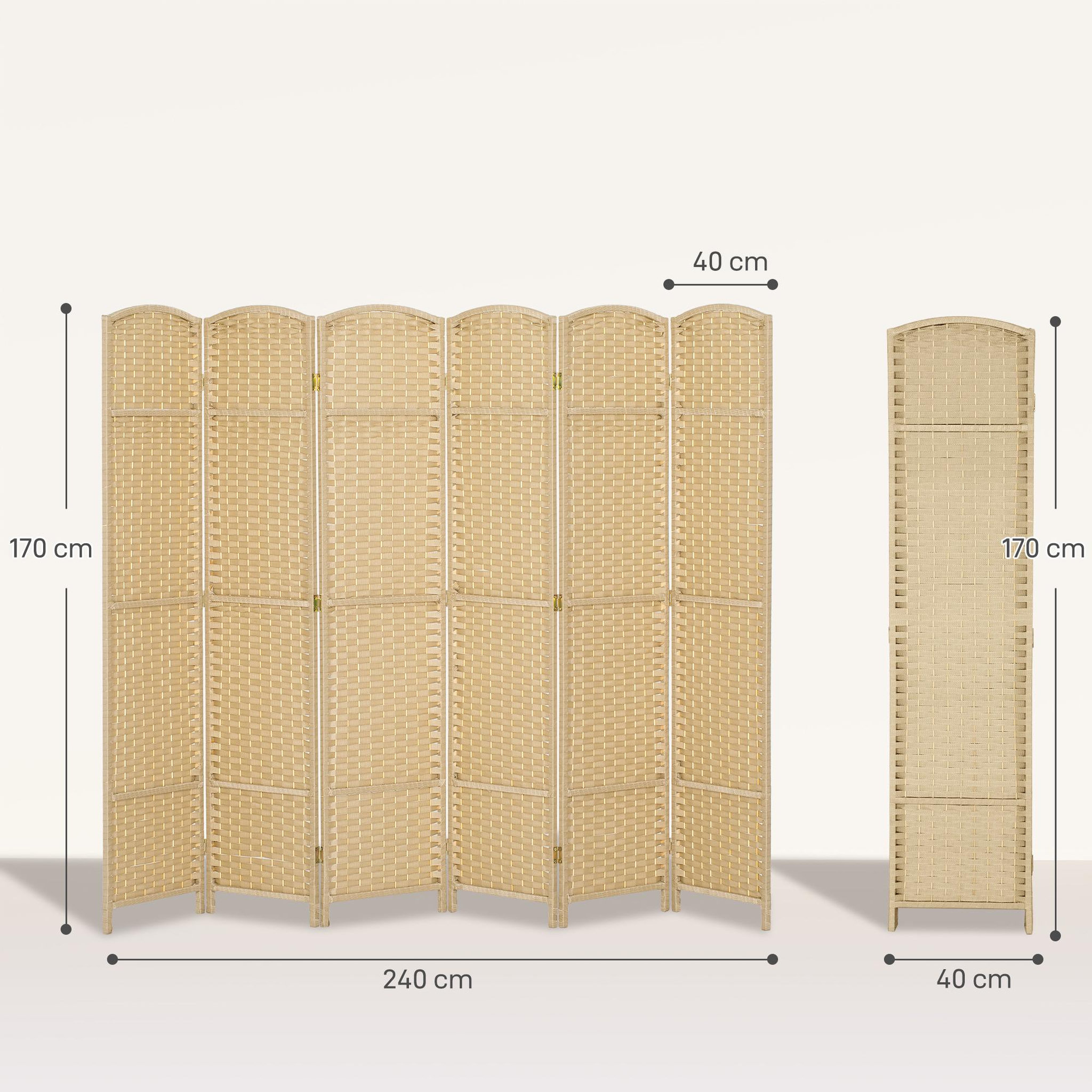 Voir la diapositive 3 : HOMCOM Paravent intérieur pliable 6 panneaux 240 x 170 cm finition tressée