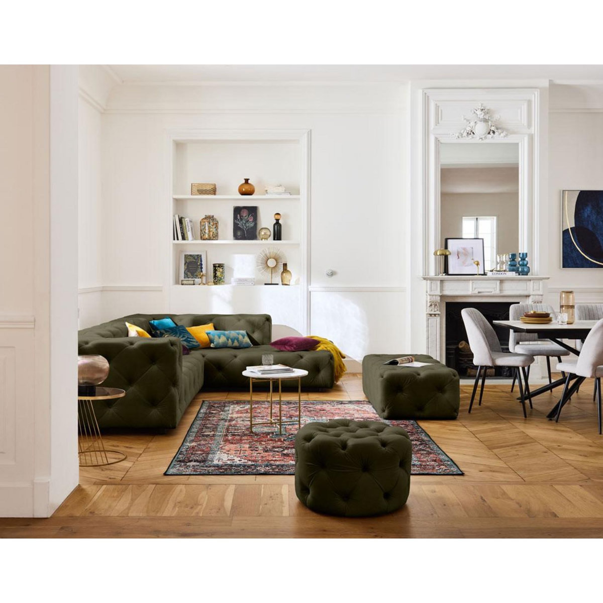 LISA DESIGN Gallata - canapé chesterfield d'angle droit - 5 places - en velours