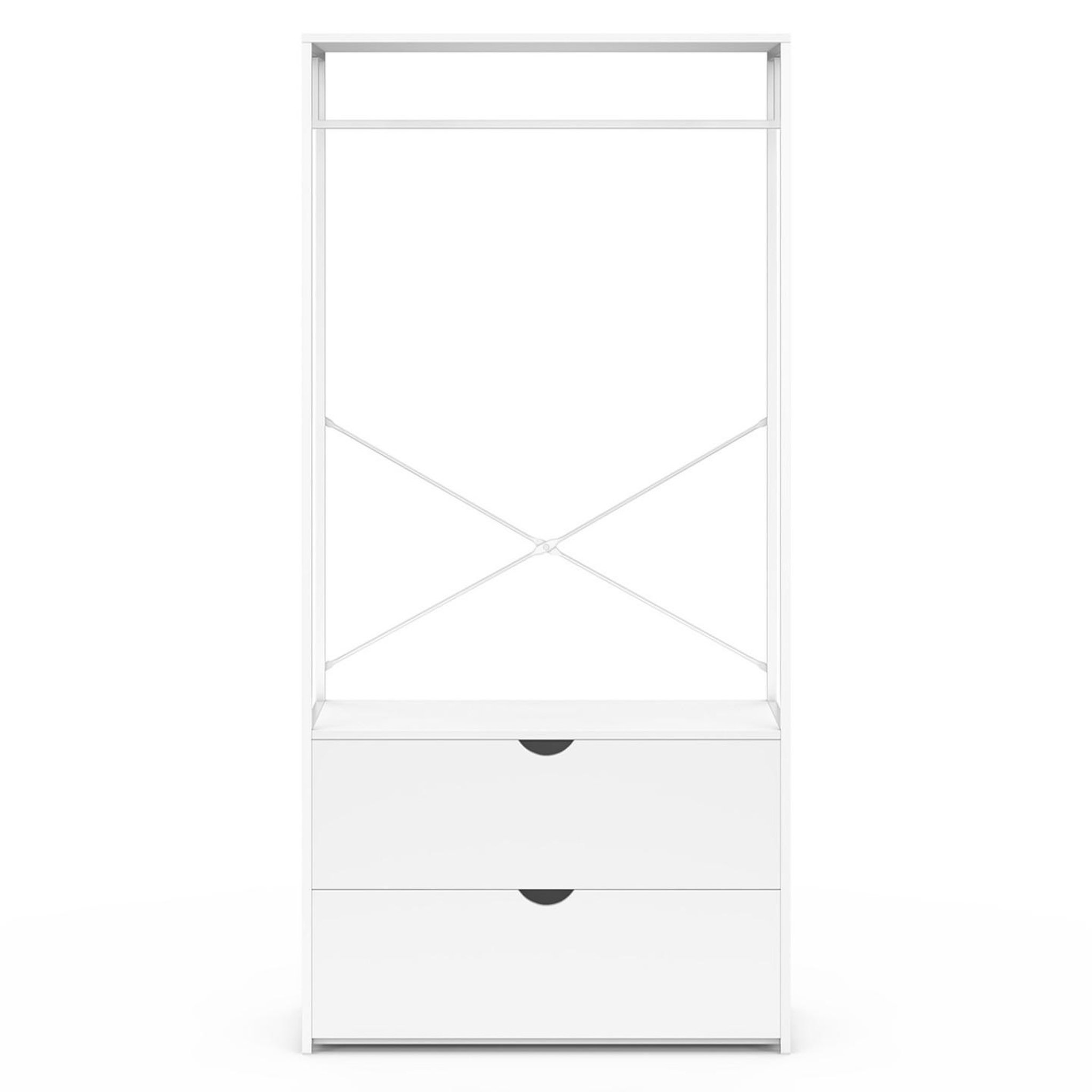 Voir la diapositive 3 : ID MARKET Dressing penderie 2 tiroirs l. 80 cm brooklyn bois blanc et métal blanc