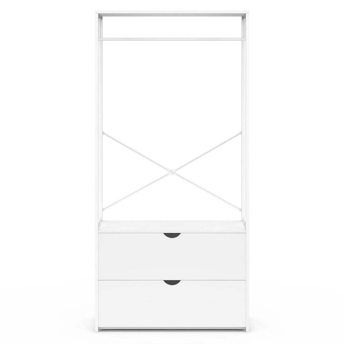 ID MARKET Dressing penderie 2 tiroirs L. 80 cm BROOKLYN bois blanc et métal blanc