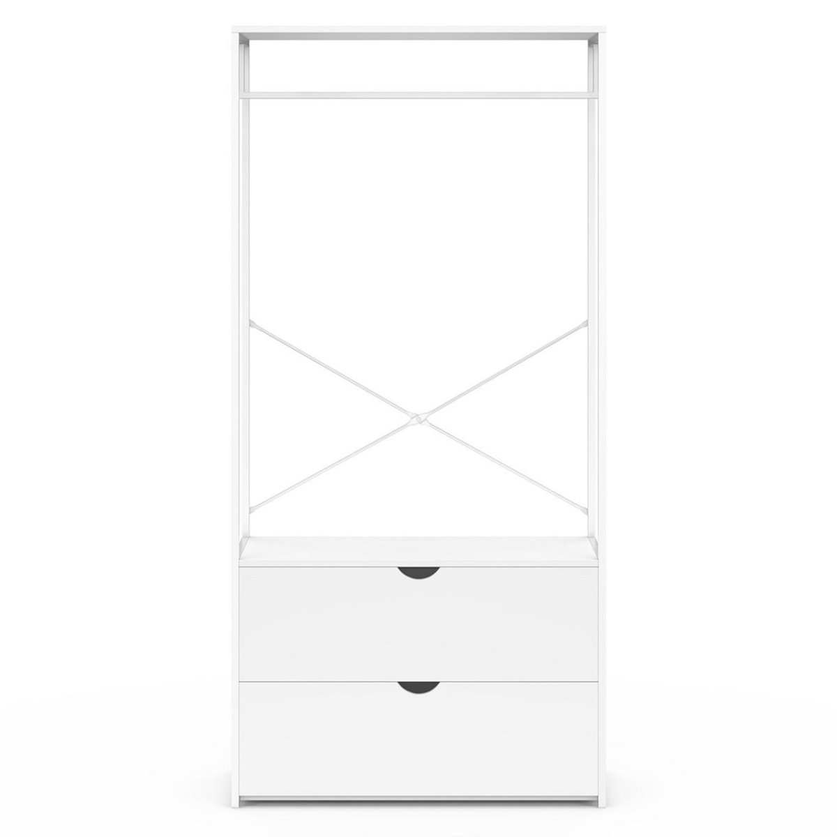 ID MARKET Dressing penderie 2 tiroirs L. 80 cm BROOKLYN bois blanc et métal blanc