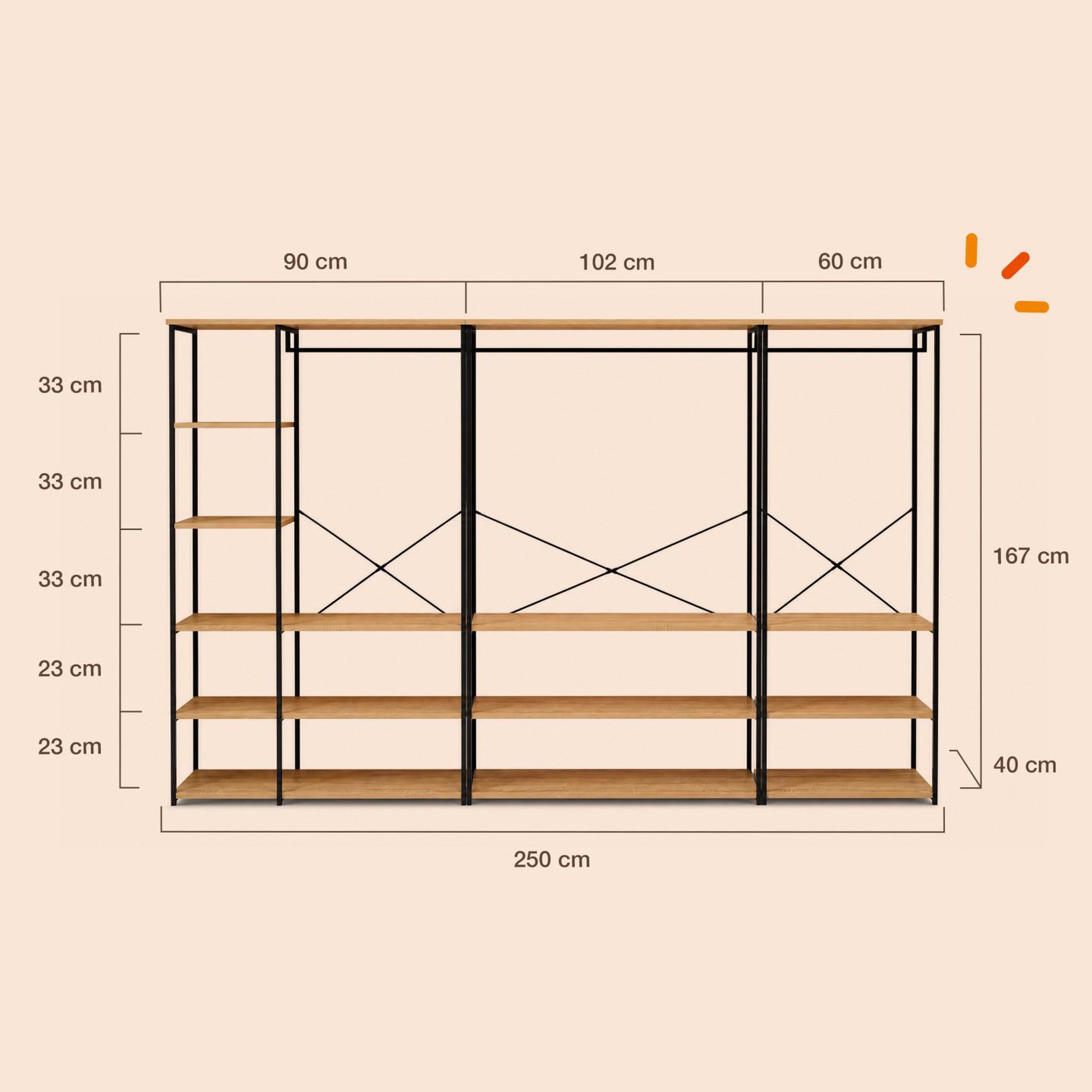 Voir la diapositive 4 : ID MARKET Dressing modulable xxl grande capacité l. 250 cm detroit design industriel