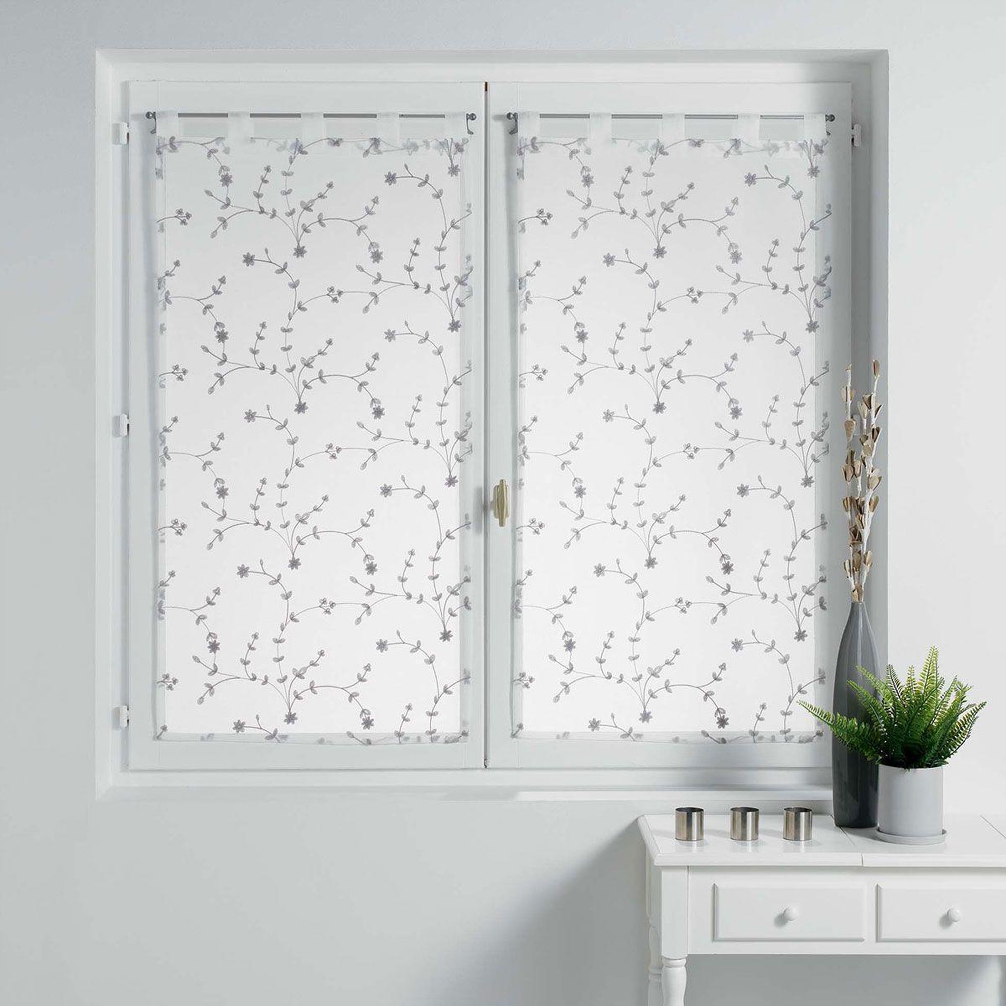 Douceur d'Intérieur Paire de voilages  petite fleur  60x90cm blanc & gris
