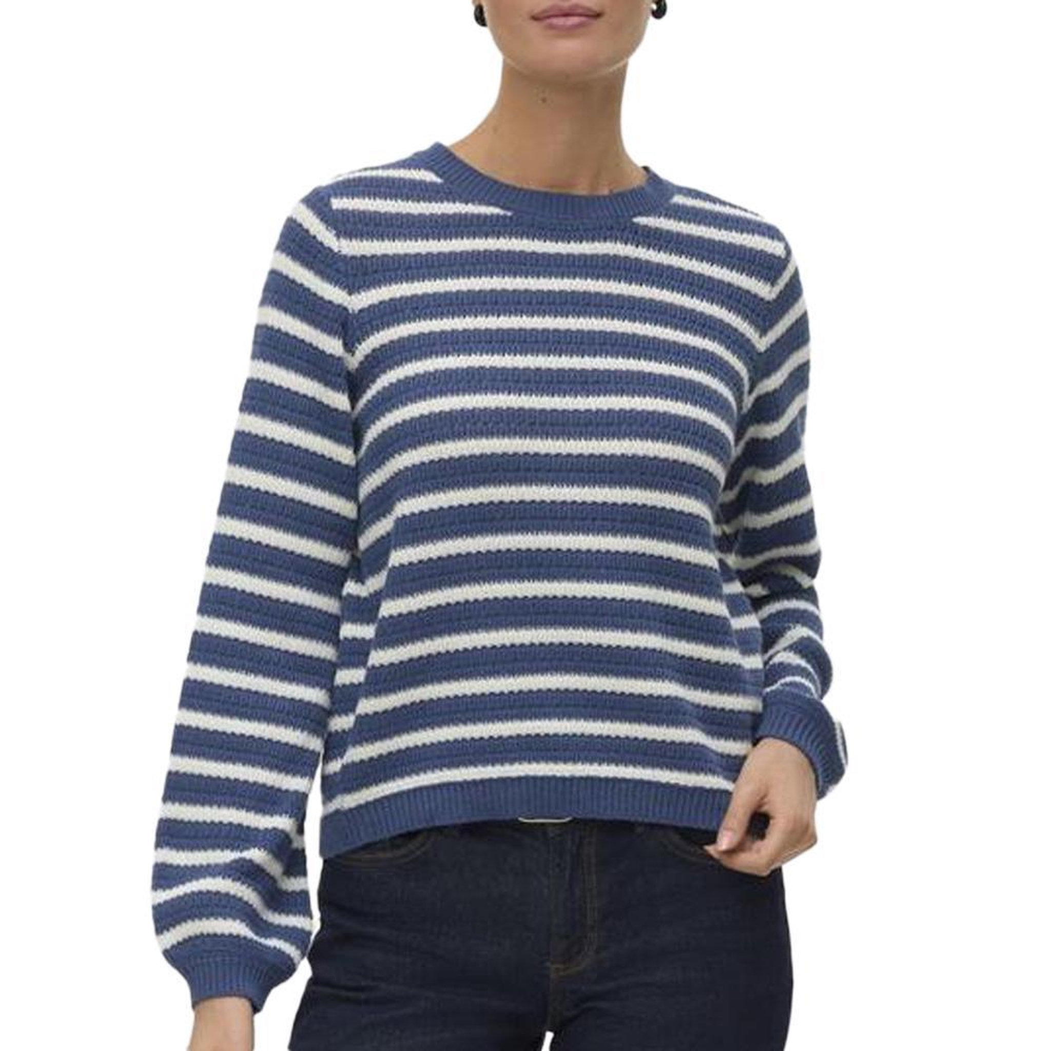 Vero Moda Pull Bleu/Blanc Femme Vero Moda Gorgeous. Coloris disponibles : Bleu
