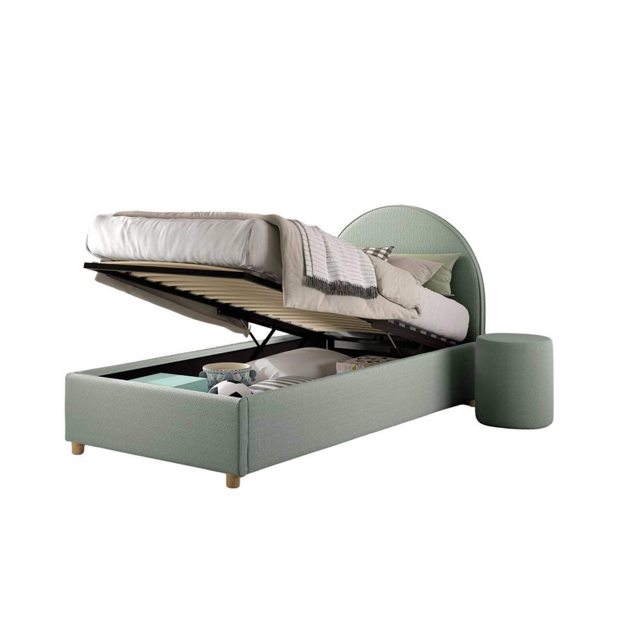Voir la diapositive 3 : Paris Prix Pack - lit coffre enfant & pouf  moon  90x200cm vert