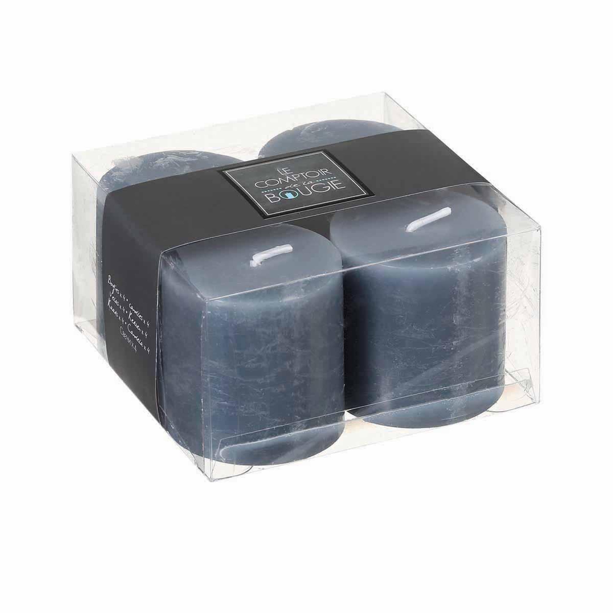 Voir la diapositive 4 : COMPTOIR DE LA BOUGIE Lot de 4 bougies votives  rustic  4,5cm gris