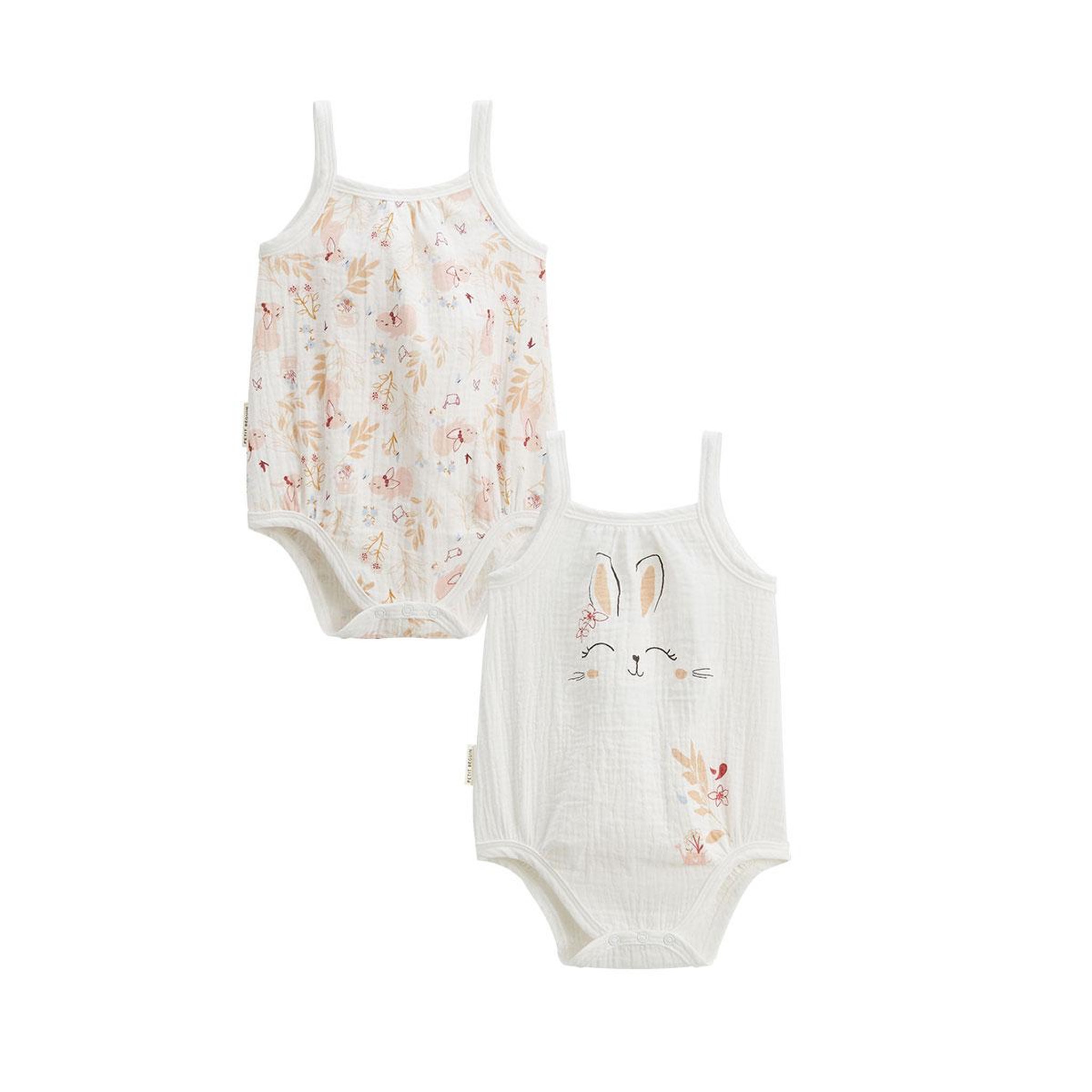 Petit Béguin Lot de 2 barboteuses bloomer bébé en gaze de coton praline. Coloris disponibles : Beige
