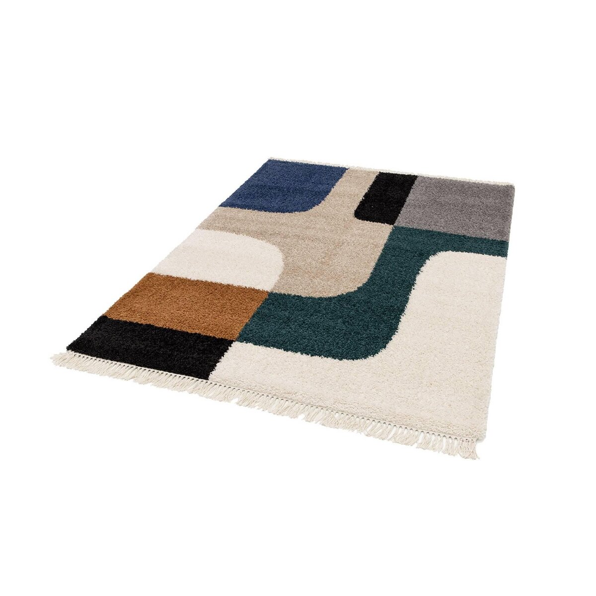 SWEEEK Tapis intérieur shaggy, motifs géométriques, crème