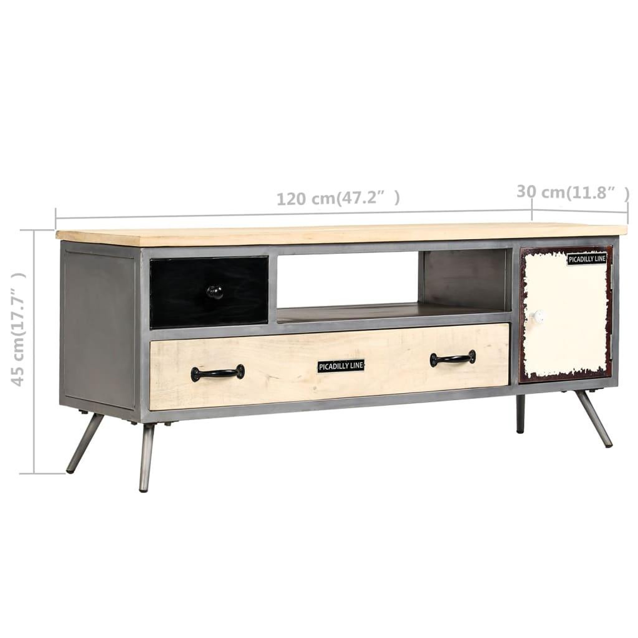 Voir la diapositive 6 : VIDAXL Meuble tv bois de manguier massif et acier 120x30x45 cm