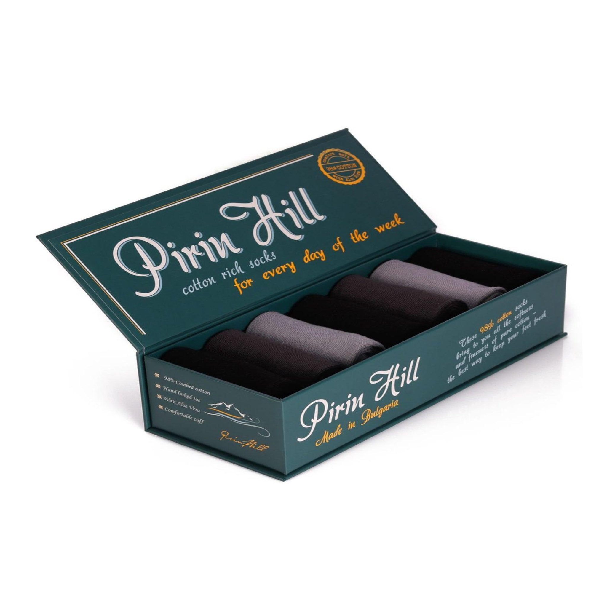 PIRIN HILL Semainier de chaussettes 98% coton unies. Coloris disponibles : Multicolore