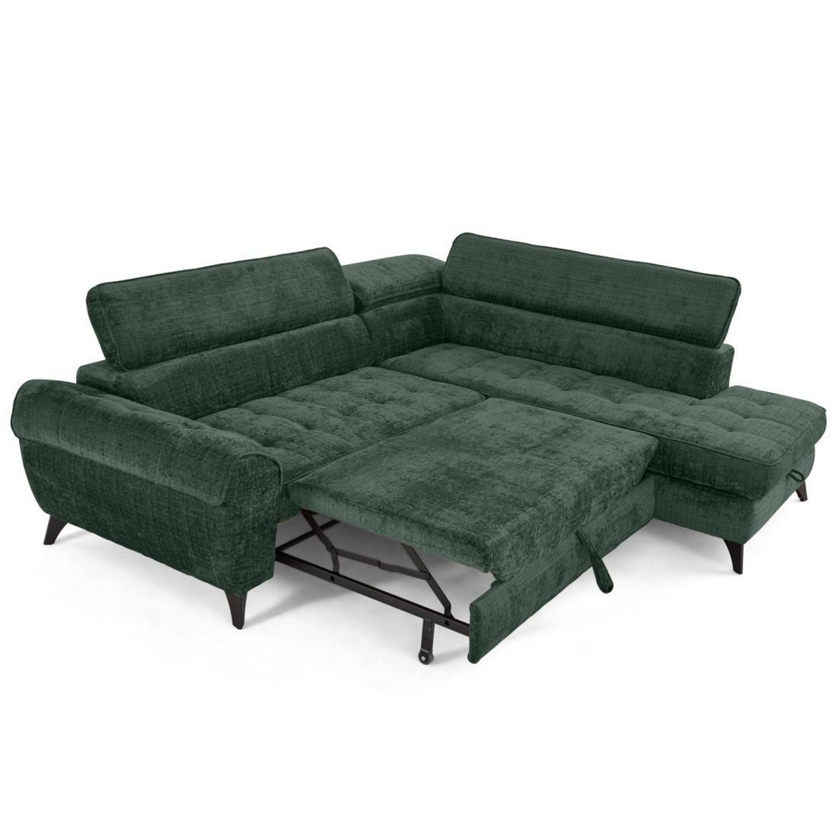 LISA DESIGN Marlo - canapé d'angle droit 5 places convertible avec coffre et têtières en velours texturé