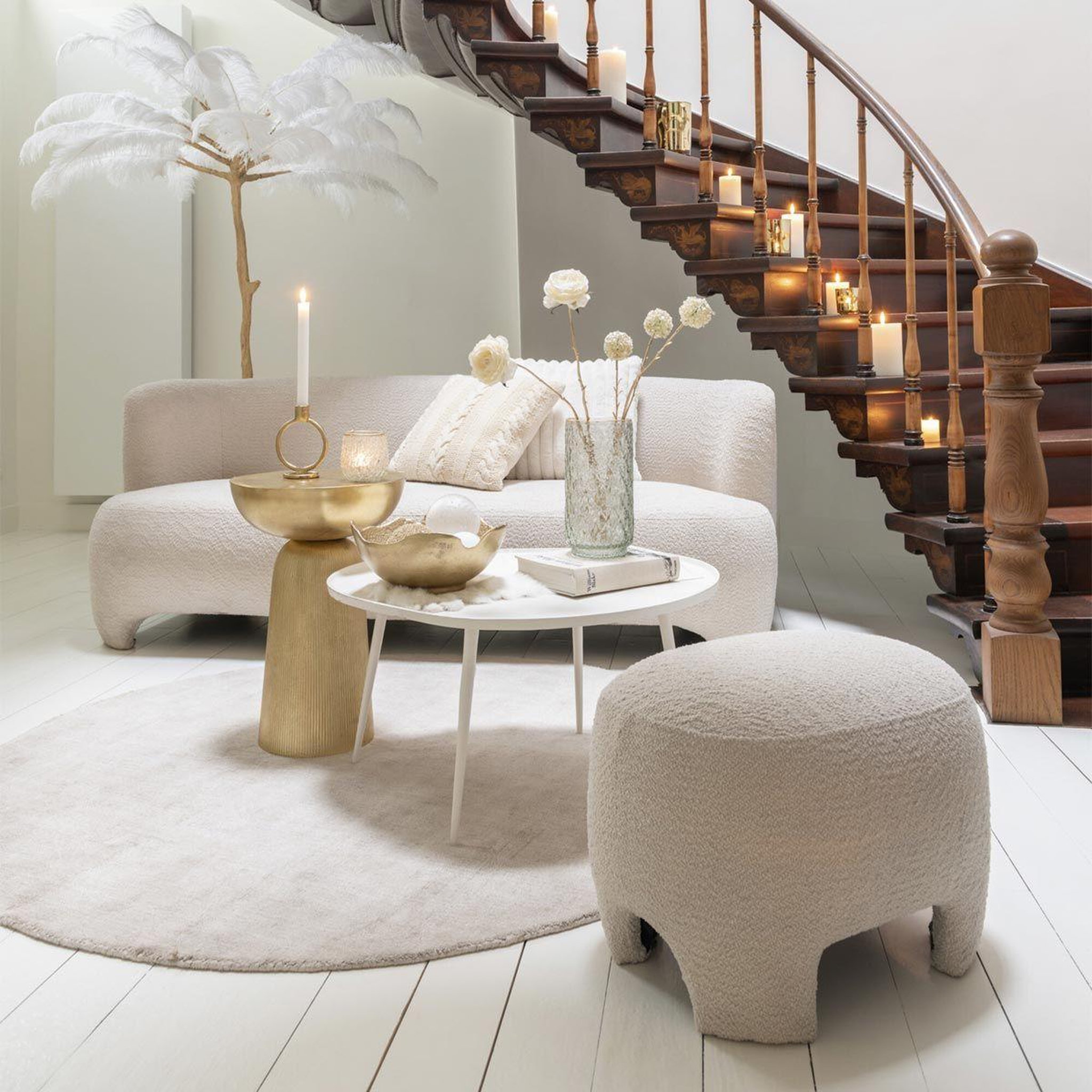 Voir la diapositive 3 : J-LINE Tapis déco rond  fabian  150cm beige