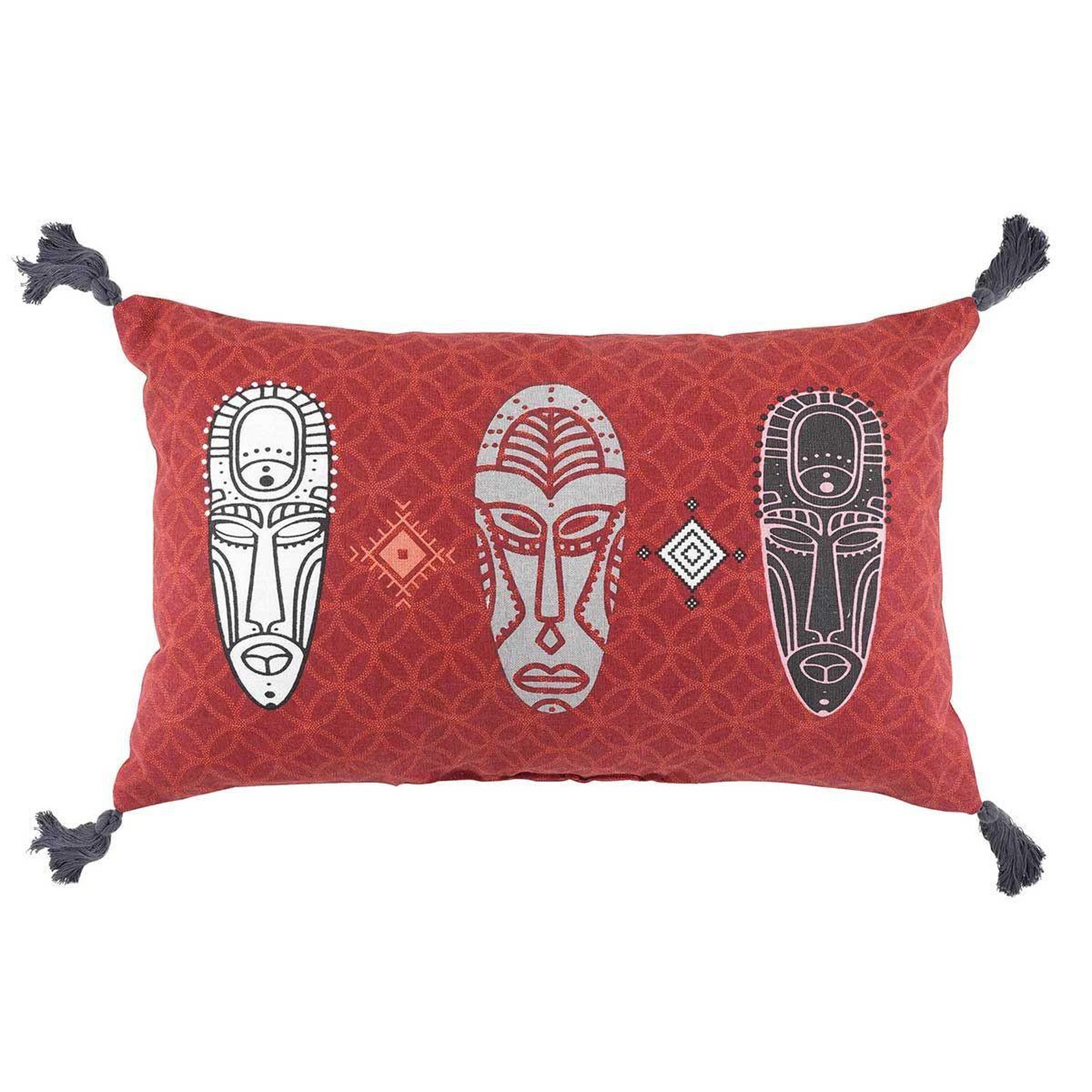Douceur d'Intérieur Coussin à pompons  tribaline  30x50cm rouge