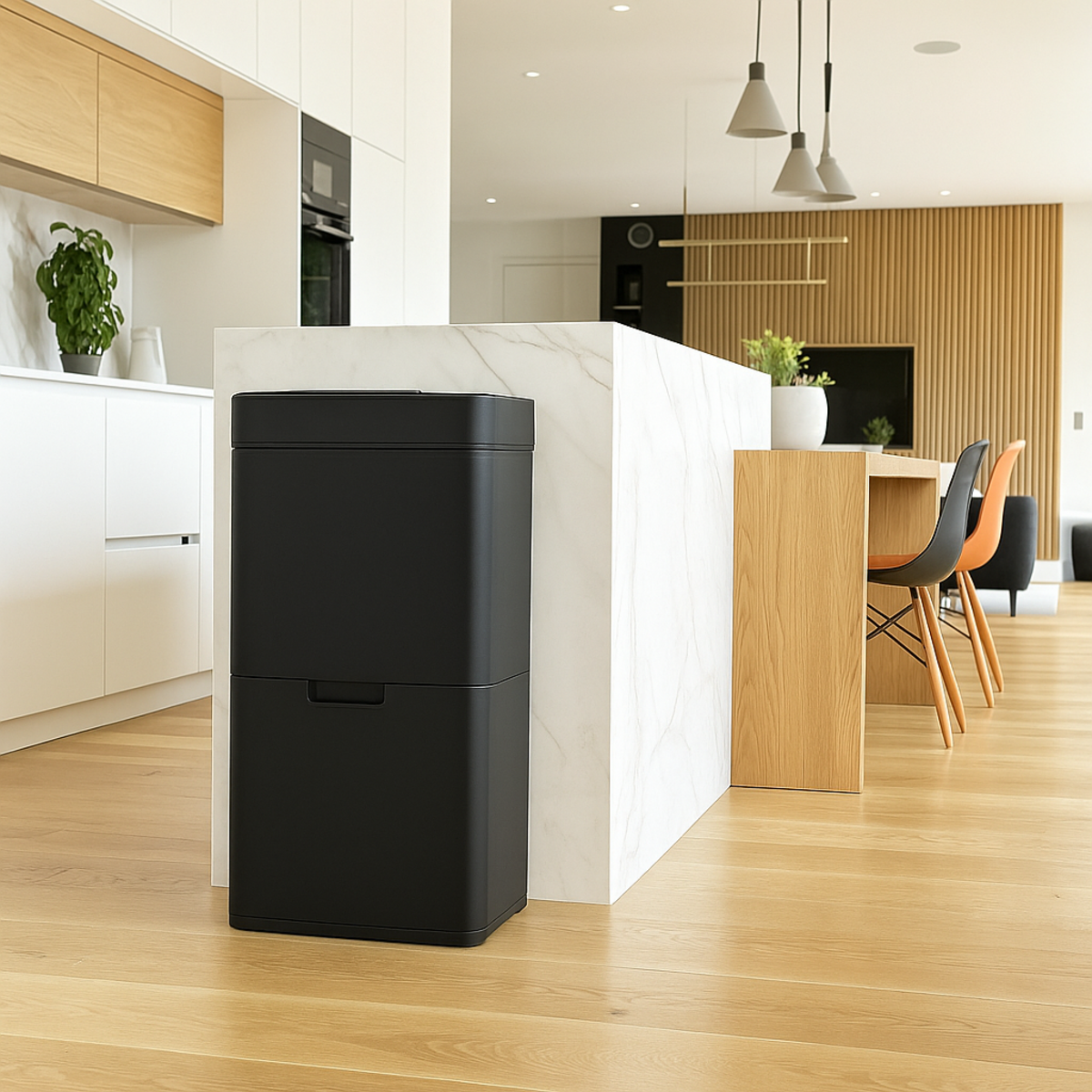 Kitchen move Poubelle De Cuisine Automatique NARVIK Noir Acier inoxydable 75 L