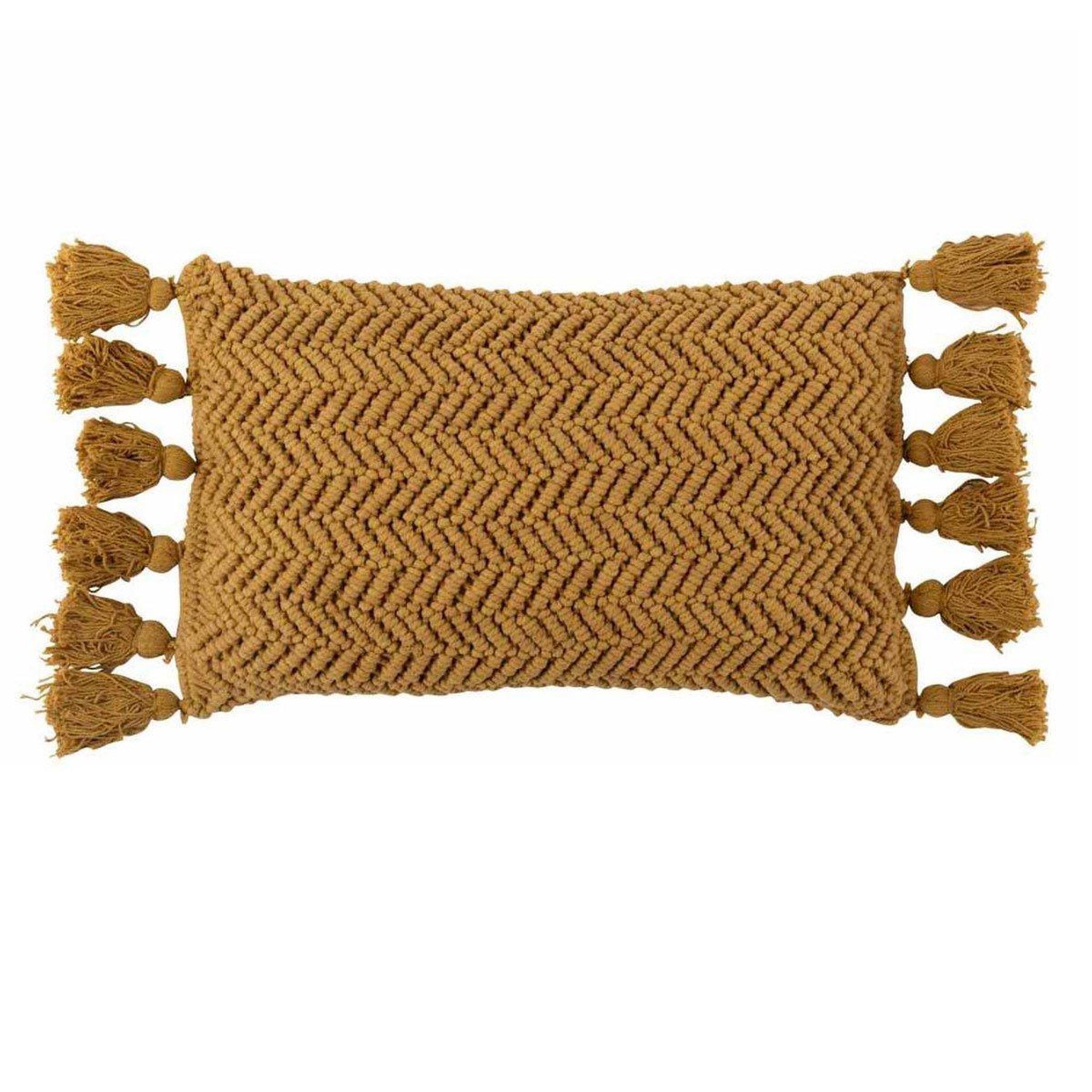 J-LINE Coussin déco à pompons  floche  30x60cm ocre