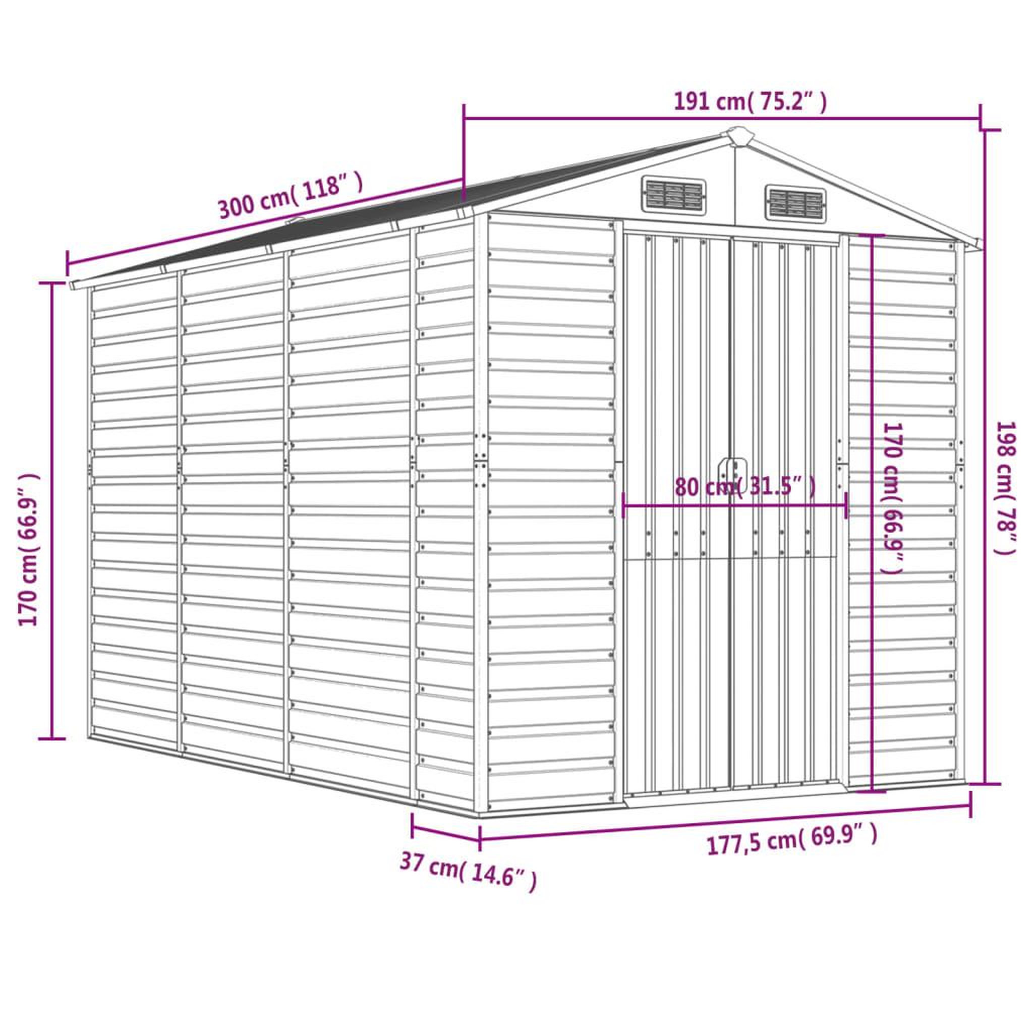 Voir la diapositive 6 : VIDAXL Abri de jardin marron clair 191x300x198 cm acier galvanise