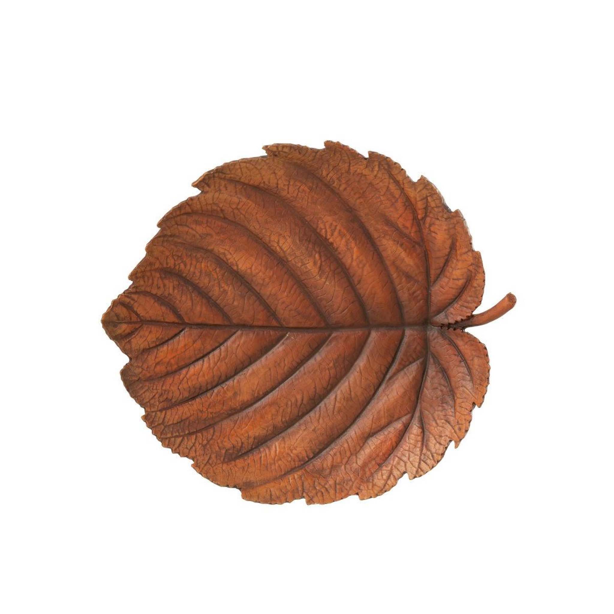 Voir la diapositive 2 : J-LINE Coupelle déco feuille  plate  30cm orange foncé