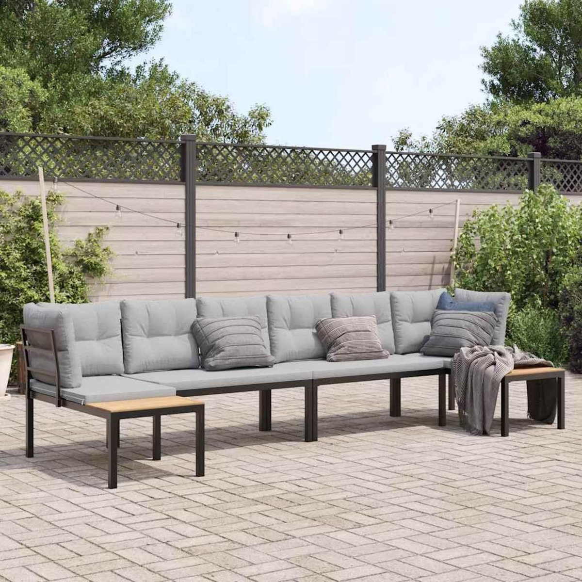 VIDAXL Salon de jardin avec coussins 4 pcs noir acier enduit de poudre