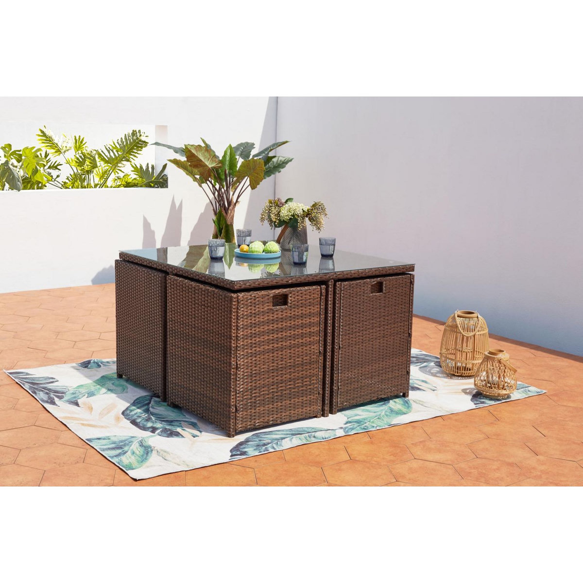 CONCEPT USINE Table et chaises 4 places encastrables résine marron-blanc MIAMI