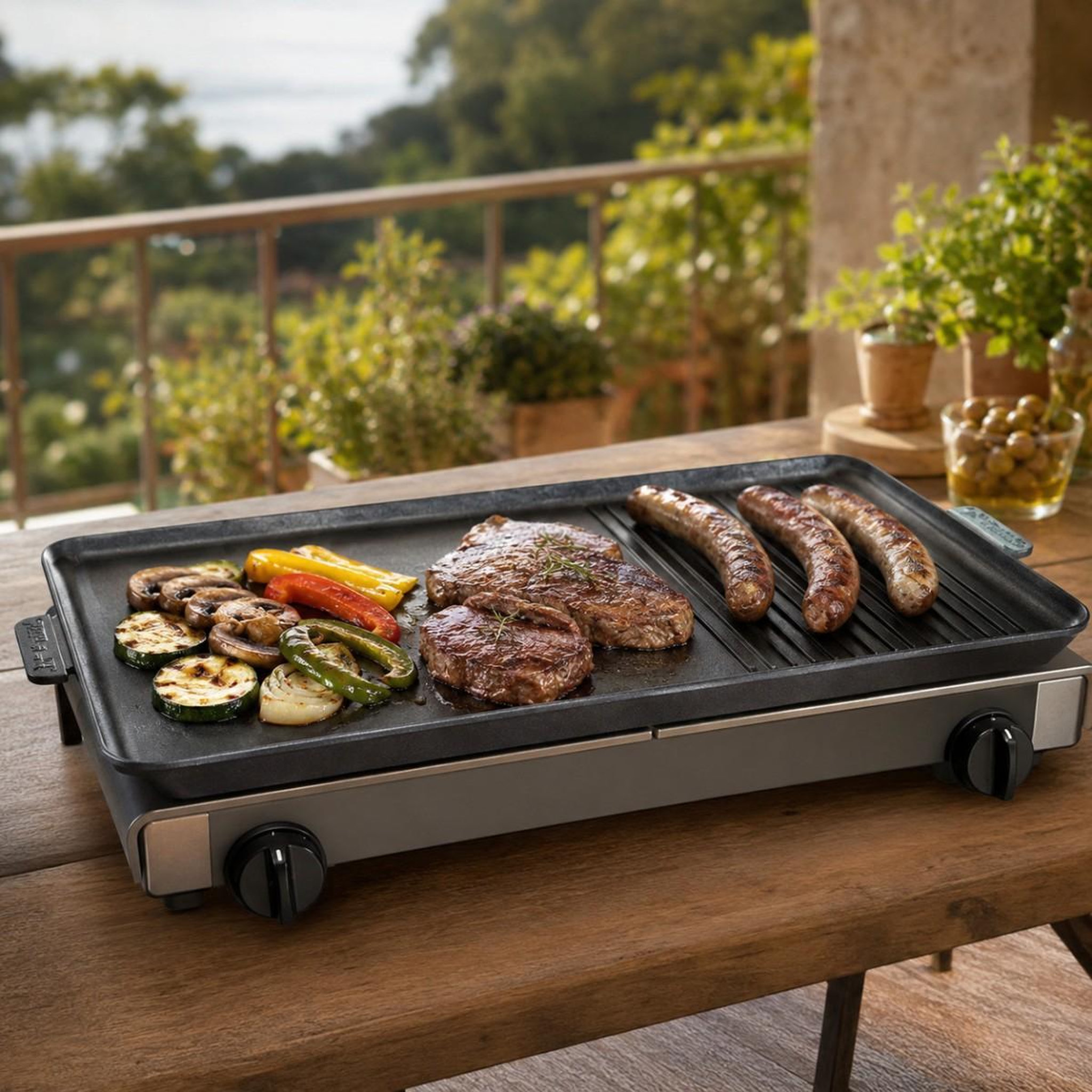 Voir la diapositive 5 : ALPENTECH Plaque Plancha Grill 53 x 28 cm pour Réchaud Gaz 2 Feux Surface Lisse et Rainurée Plaque Cuisson Aluminium ALPEN CAMPING