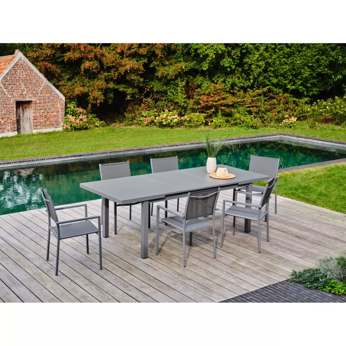 GARDENSTAR Table de jardin de jardin rectangulaire extensible - 4/6 places - Aluminium - Gris