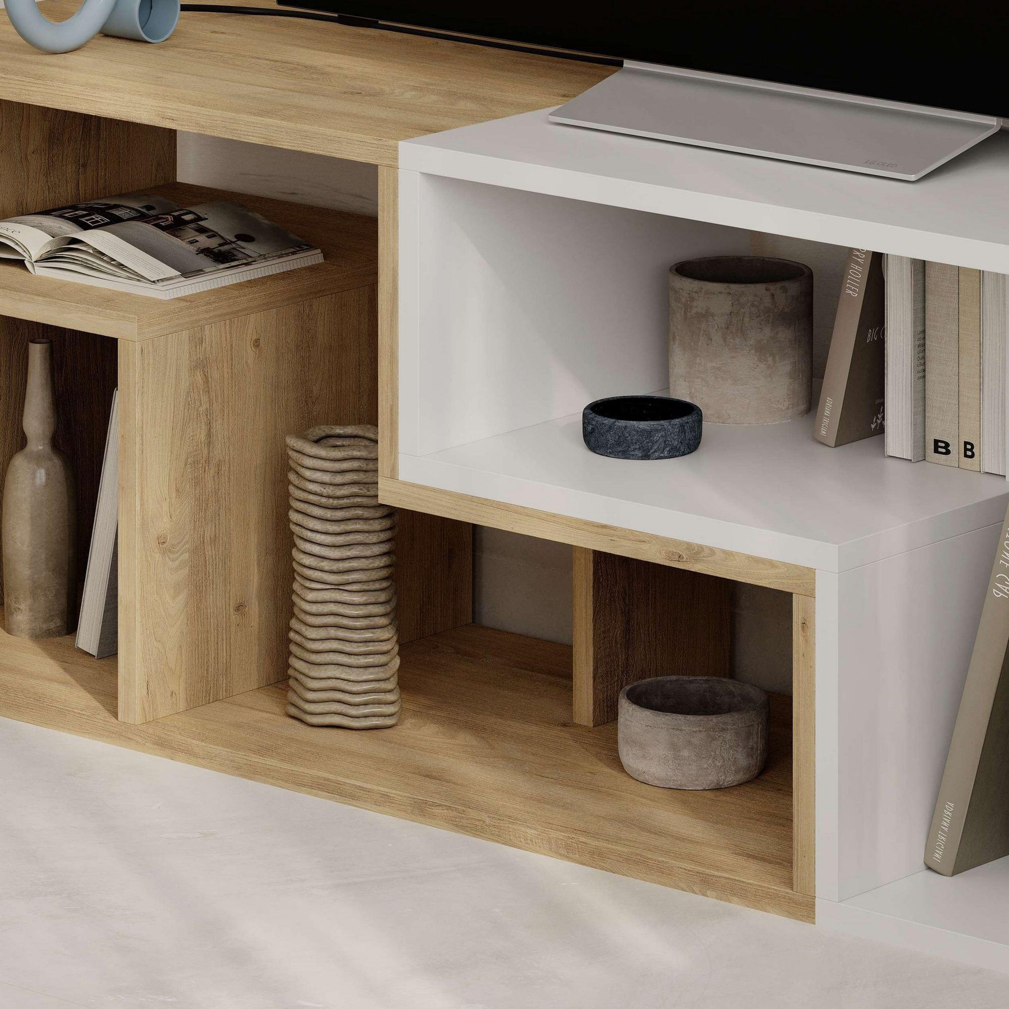 Voir la diapositive 4 : Habitat et Jardin Meuble tv modulable en bois  glis  - 145 x 35 x 44 cm - blanc