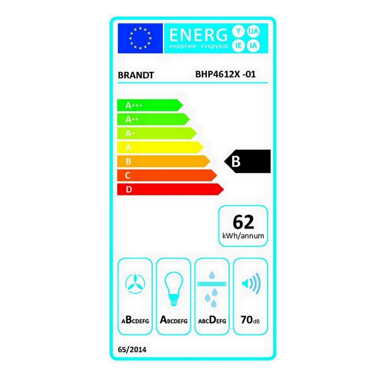 BRANDT Hotte décorative murale 60cm 624m3/h inox - BHP4612X