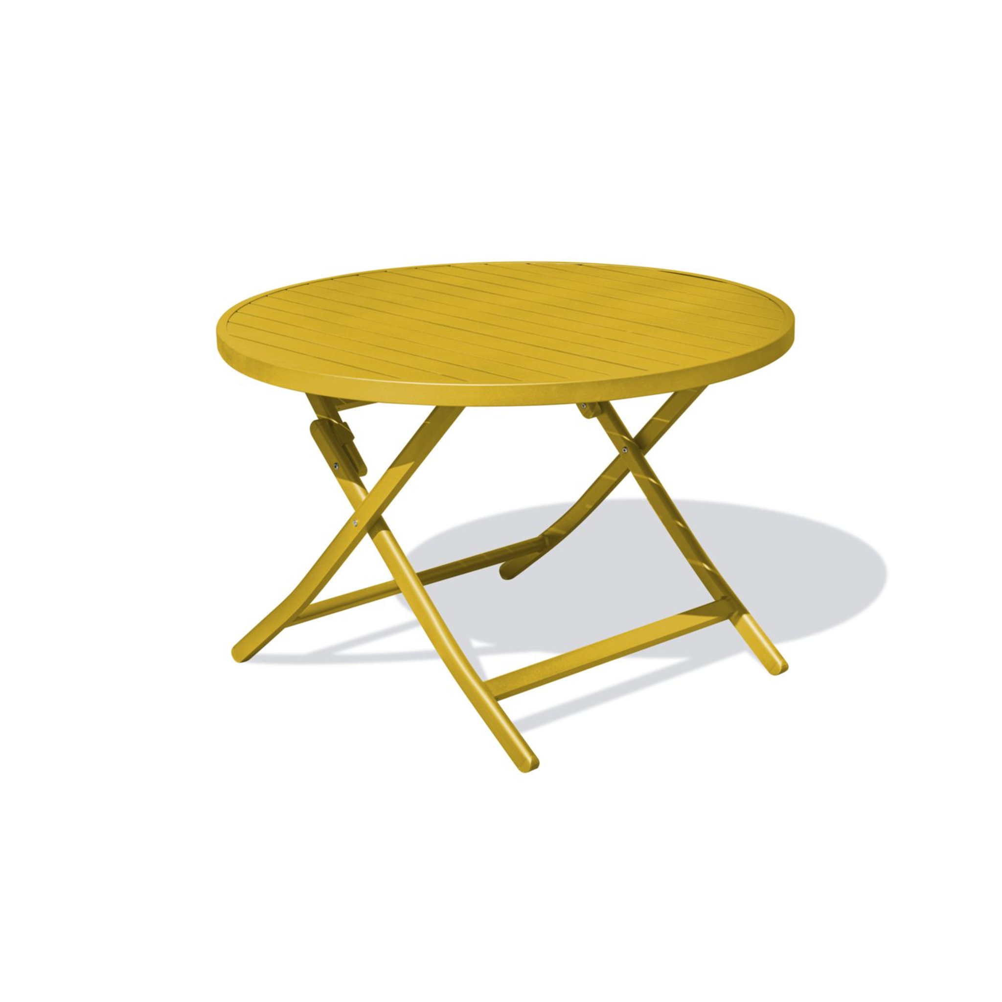 Voir la diapositive 5 : DCB GARDEN Table de jardin ronde pliante - 4/6 places - Aluminium - Jaune moutarde - MARIUS