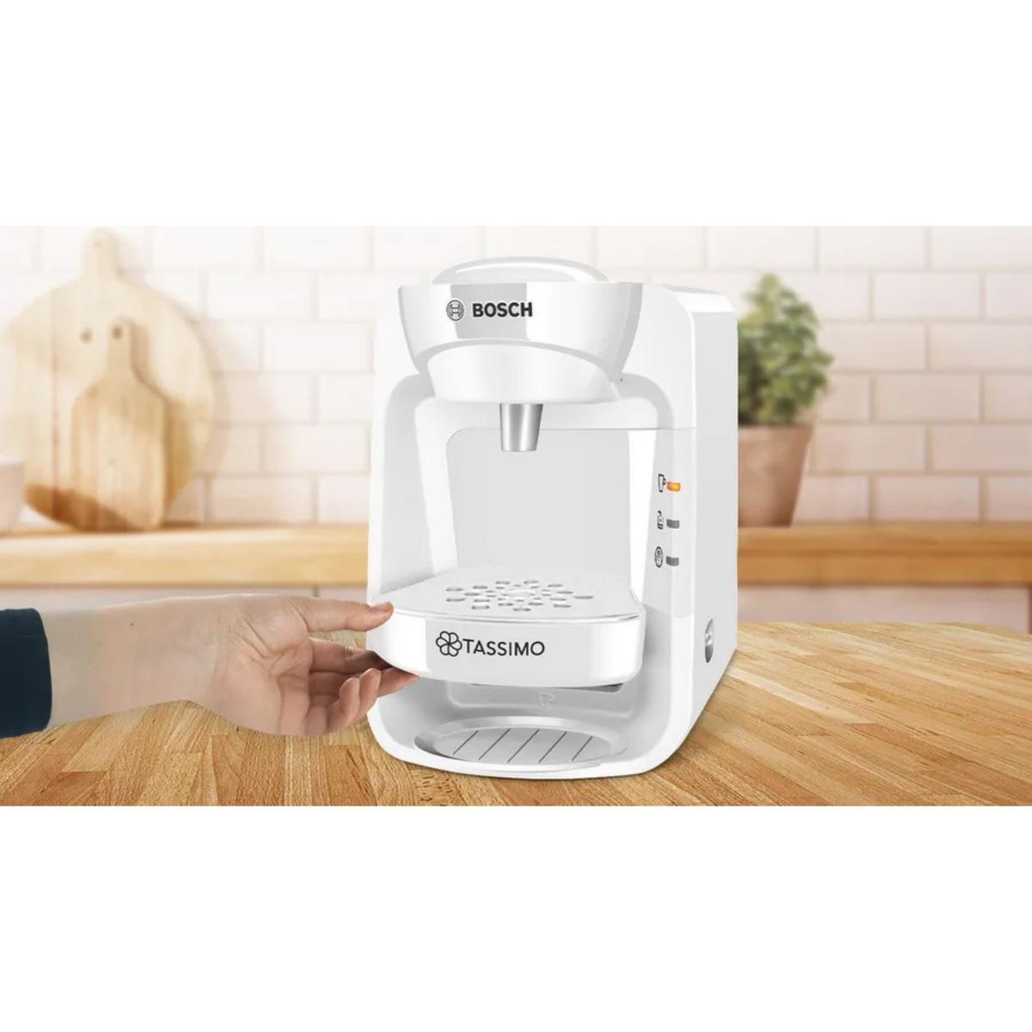 Voir la diapositive 4 : BOSCH Cafetière à dosettes 3.3bars 1300w blanc - tas3104