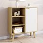Voir la diapositive 2 : ID MARKET Buffet d'appoint 3 étagères et placard 70 cm FINN blanc et bois façon hêtre