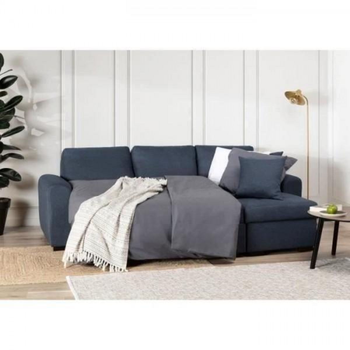 MARKET24 Canapé d'angle convertible réversible - 4 places - Tissu Bleu - HAMILTON - L 244 x P 151 x H 90 - Fabriqué en Ukraine