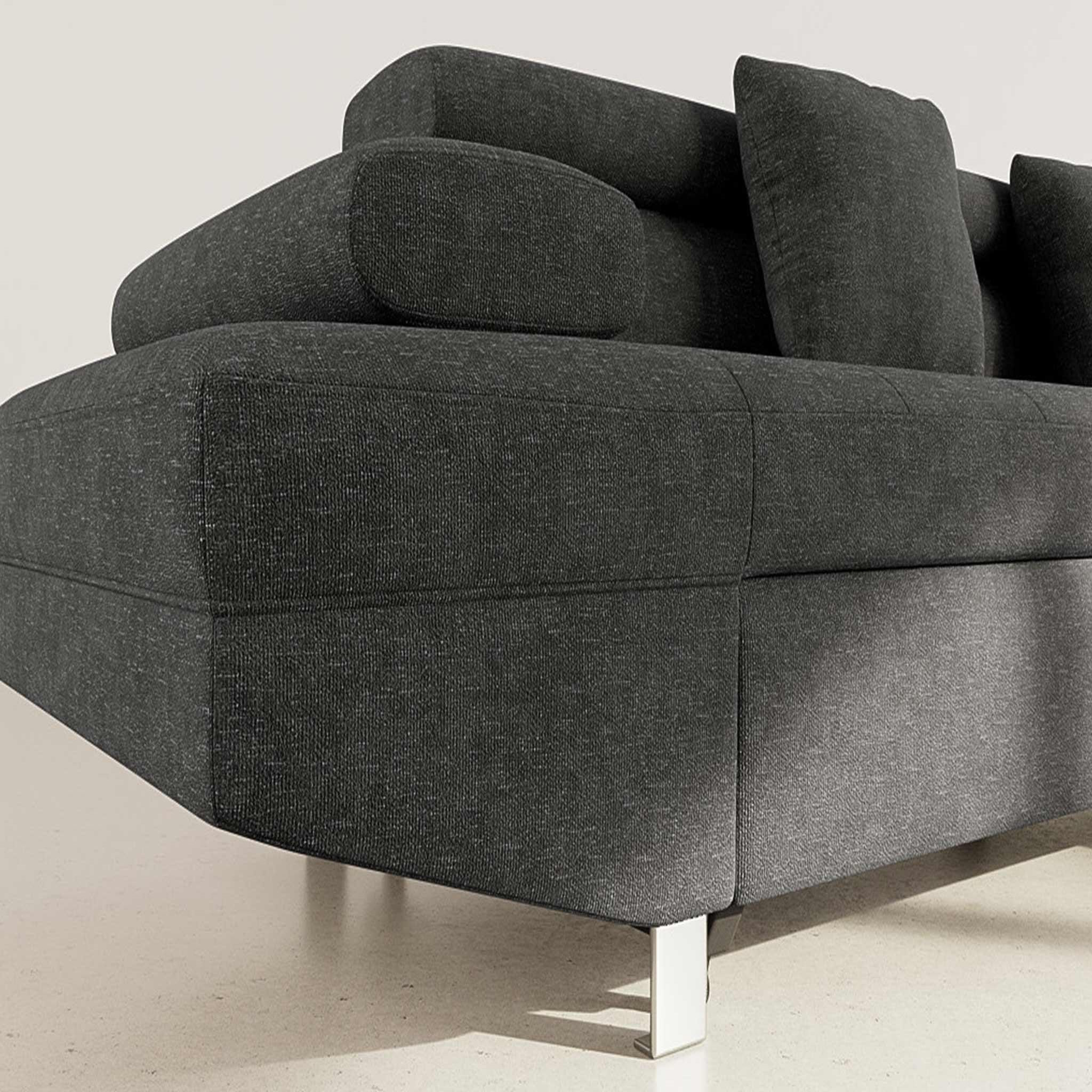 Voir la diapositive 4 : BEST MOBILIER Margaux - canapé d'angle droit 5 places convertible avec coffre et têtières réglables en velours texturé