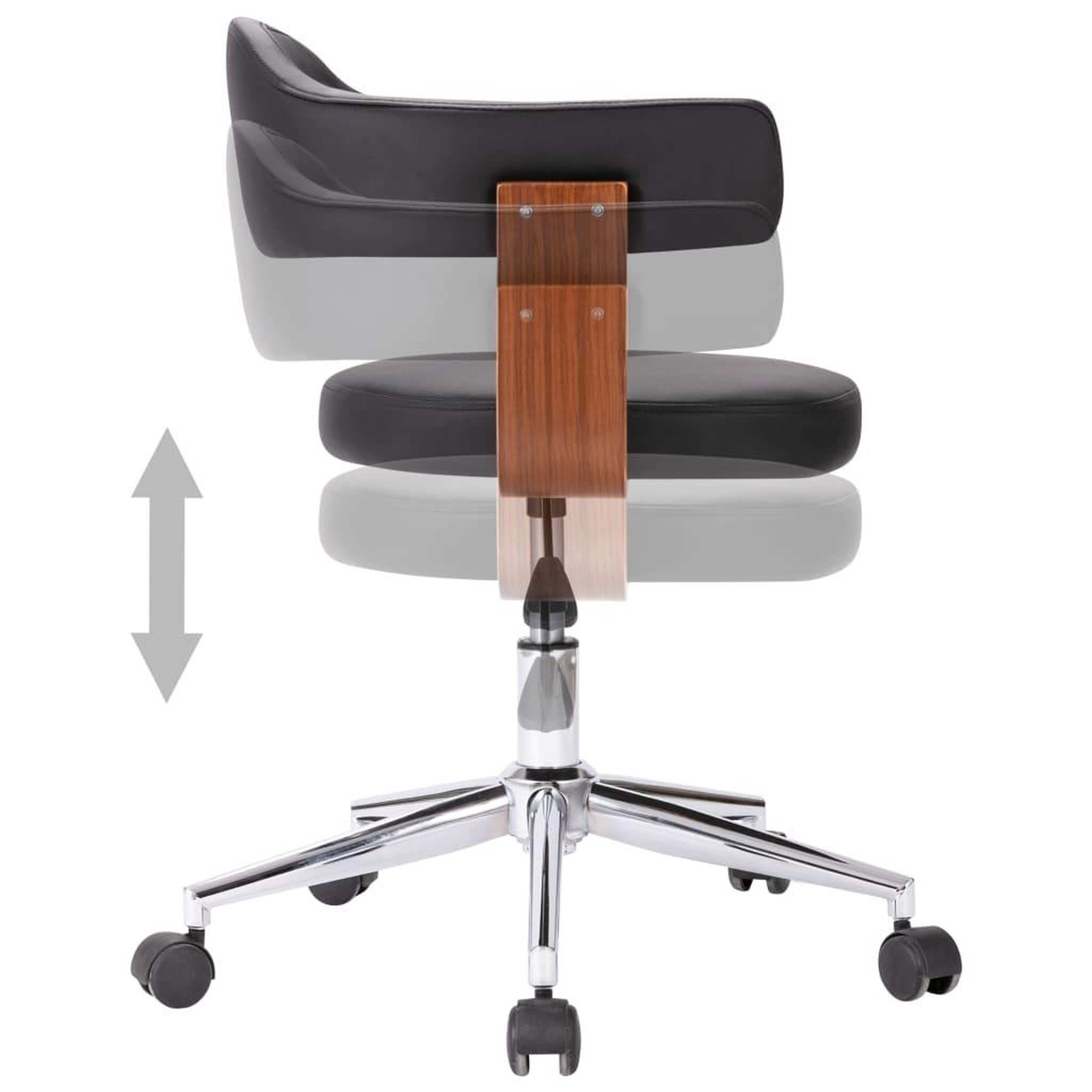 Voir la diapositive 3 : VIDAXL Chaise pivotante de bureau Noir Bois courbe et similicuir