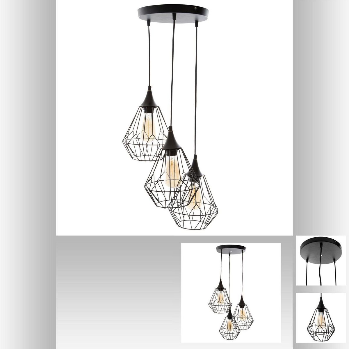 ATMOSPHERA Suspension filaire à 3 abat-jours en métal Kaore - Noir