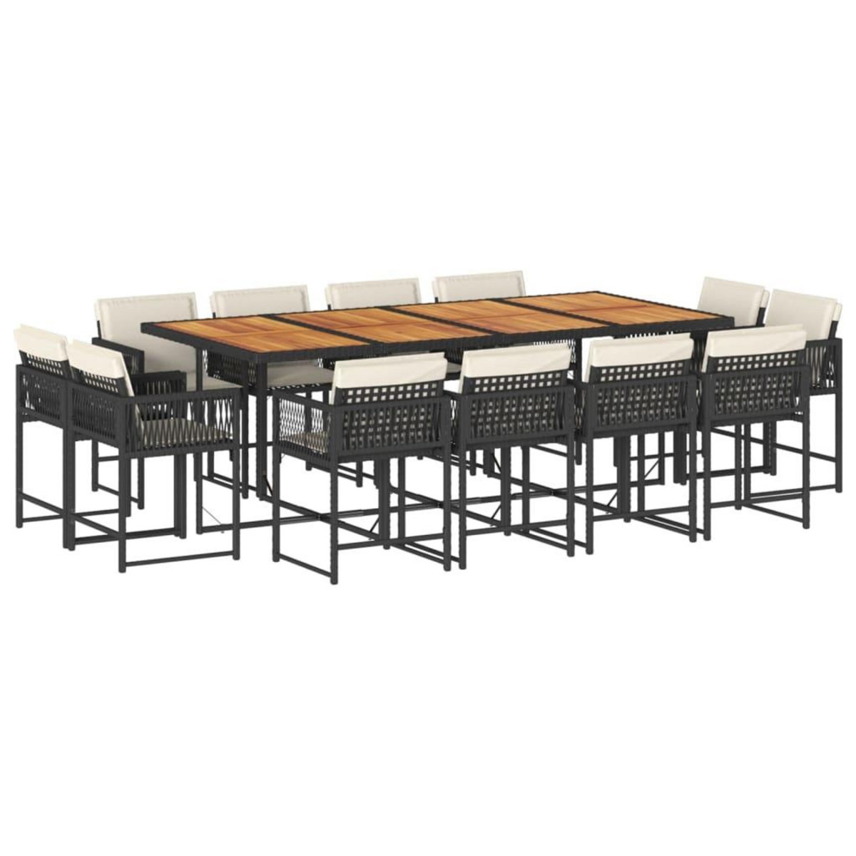 VIDAXL Ensemble a manger de jardin 13 pcs coussins noir resine tressee