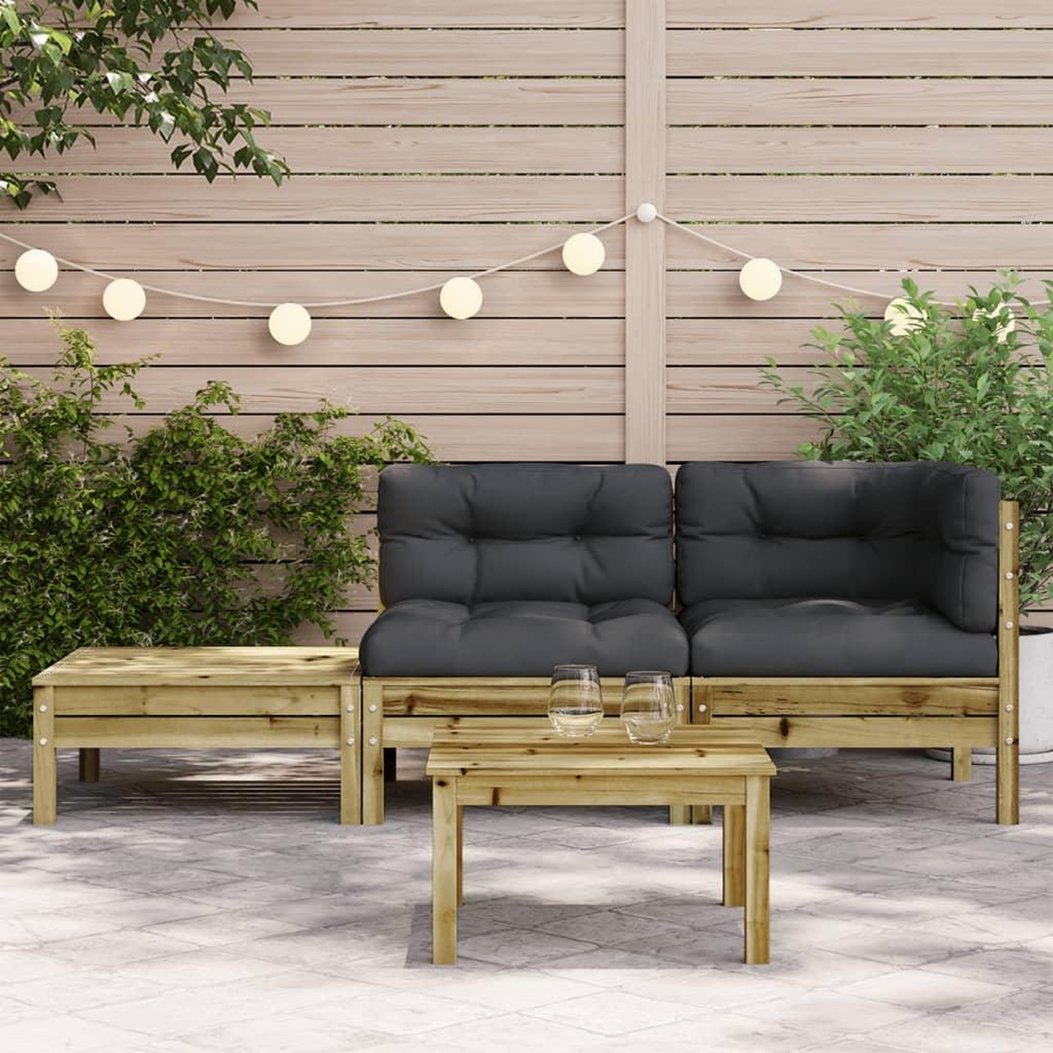 Voir la diapositive 3 : VIDAXL Canape de jardin avec coussins et repose-pied bois pin impregne