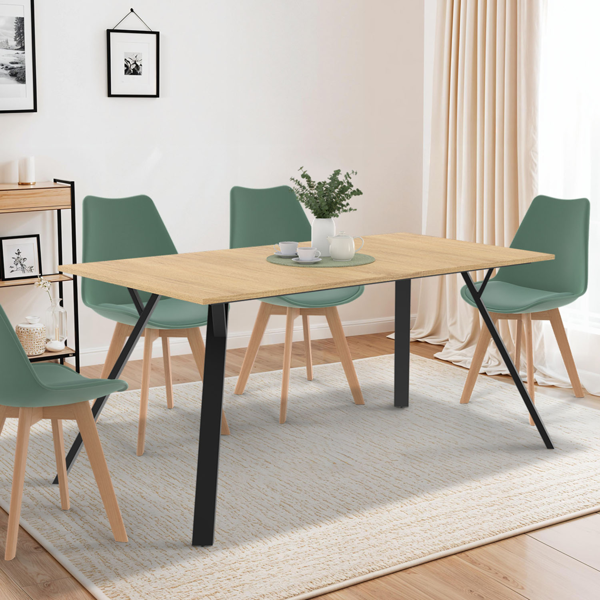 Voir la diapositive 2 : ID MARKET Table à manger rectangle yseult 8 personnes bois et noir design industriel 160 cm