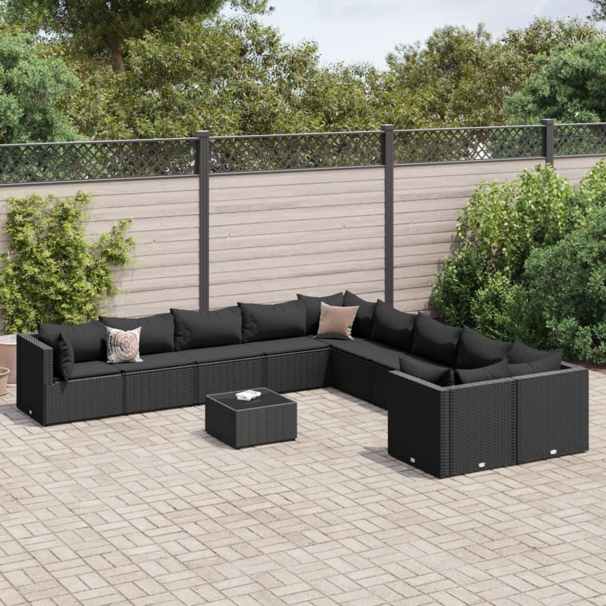 VIDAXL Salon de jardin 11 pcs avec coussins noir resine tressee