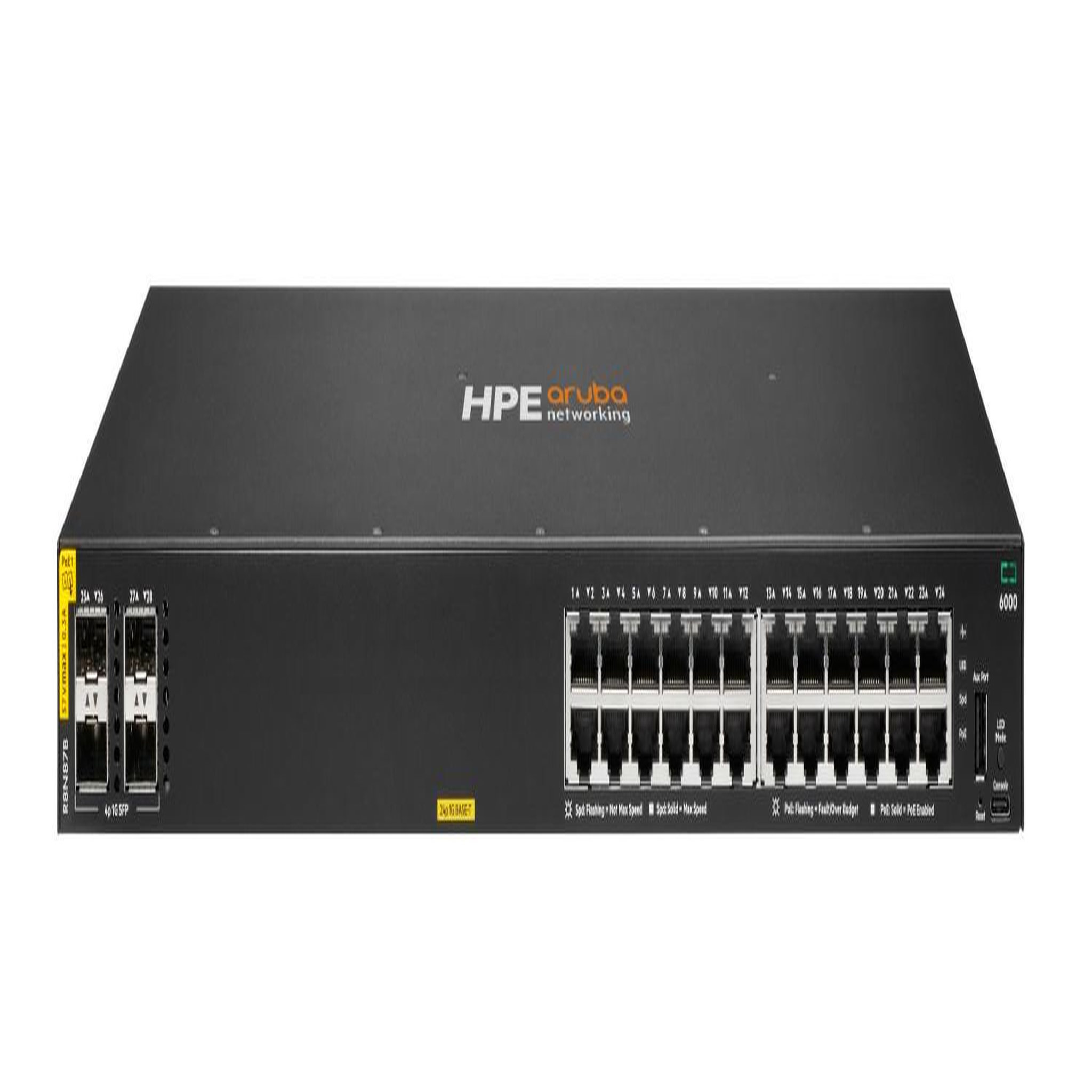 HPE HPE Aruba Networking CX 6000 24p 10M/100M/1G Class4 PoE 4p SFP 1G 370W Switch