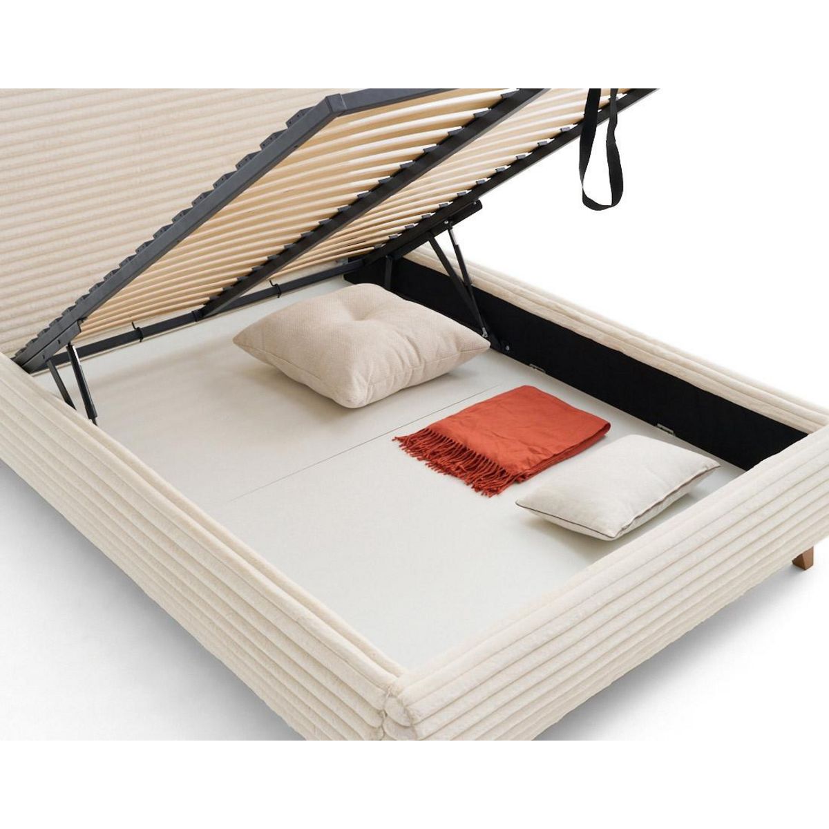 BEST MOBILIER Cristal - lit coffre - 160x200 - sommier inclus - fausse fourrure côtelée