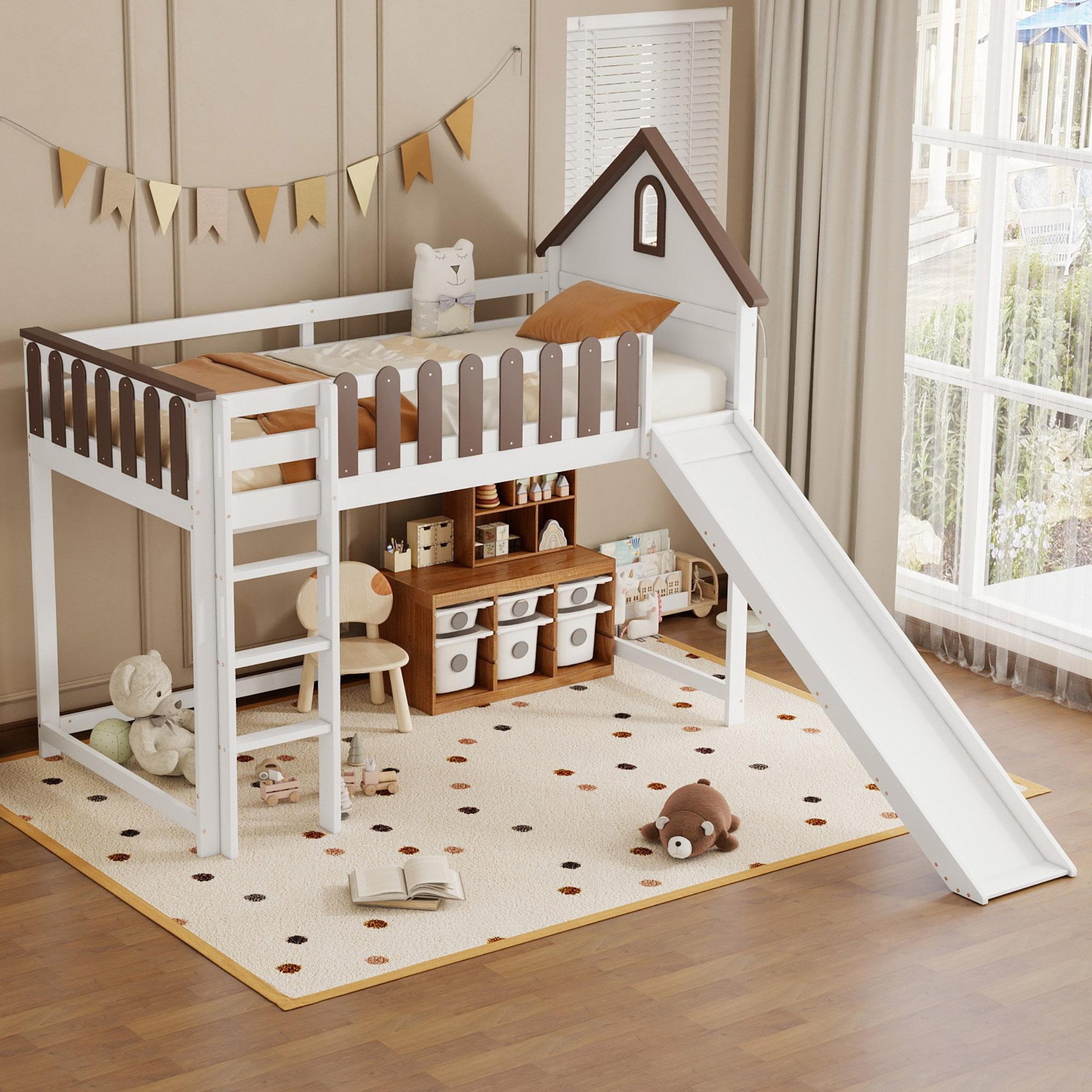Voir la diapositive 5 : MERAX Lit enfant mi hauteur 90x200cm bois et mdf coloris blanc