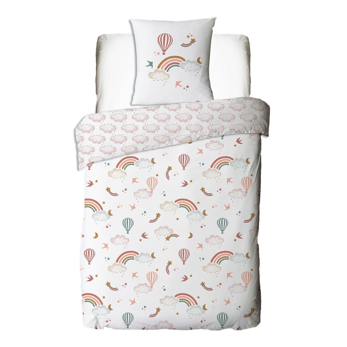 FUTURE HOME Parure de lit enfant en coton imprimé arc-en-ciel 140x200cm