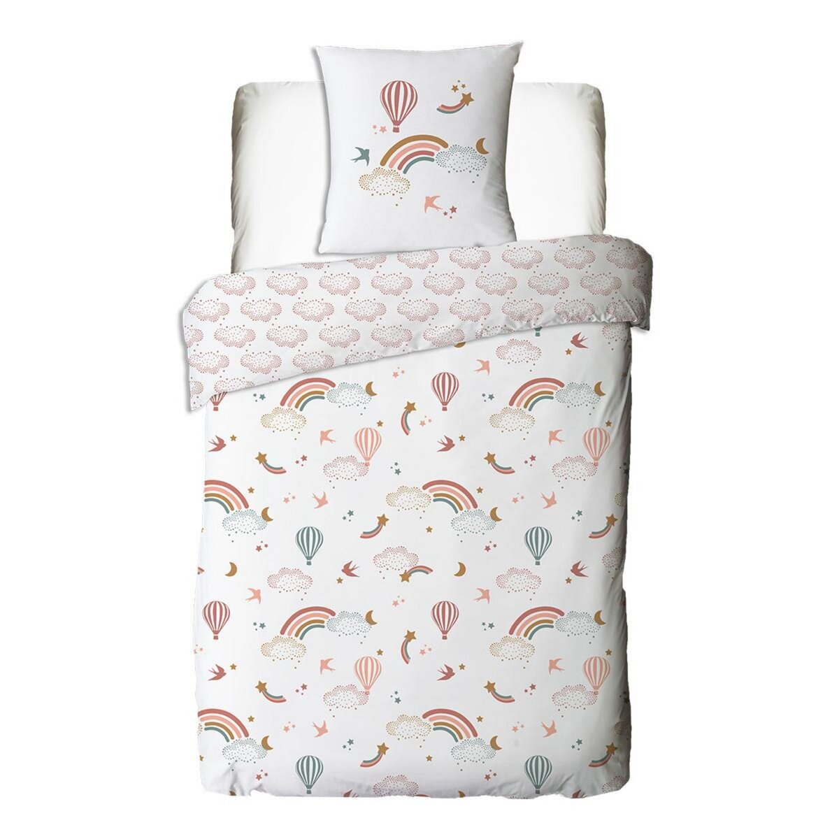 FUTURE HOME Parure de lit enfant en coton imprimé arc-en-ciel 140x200cm