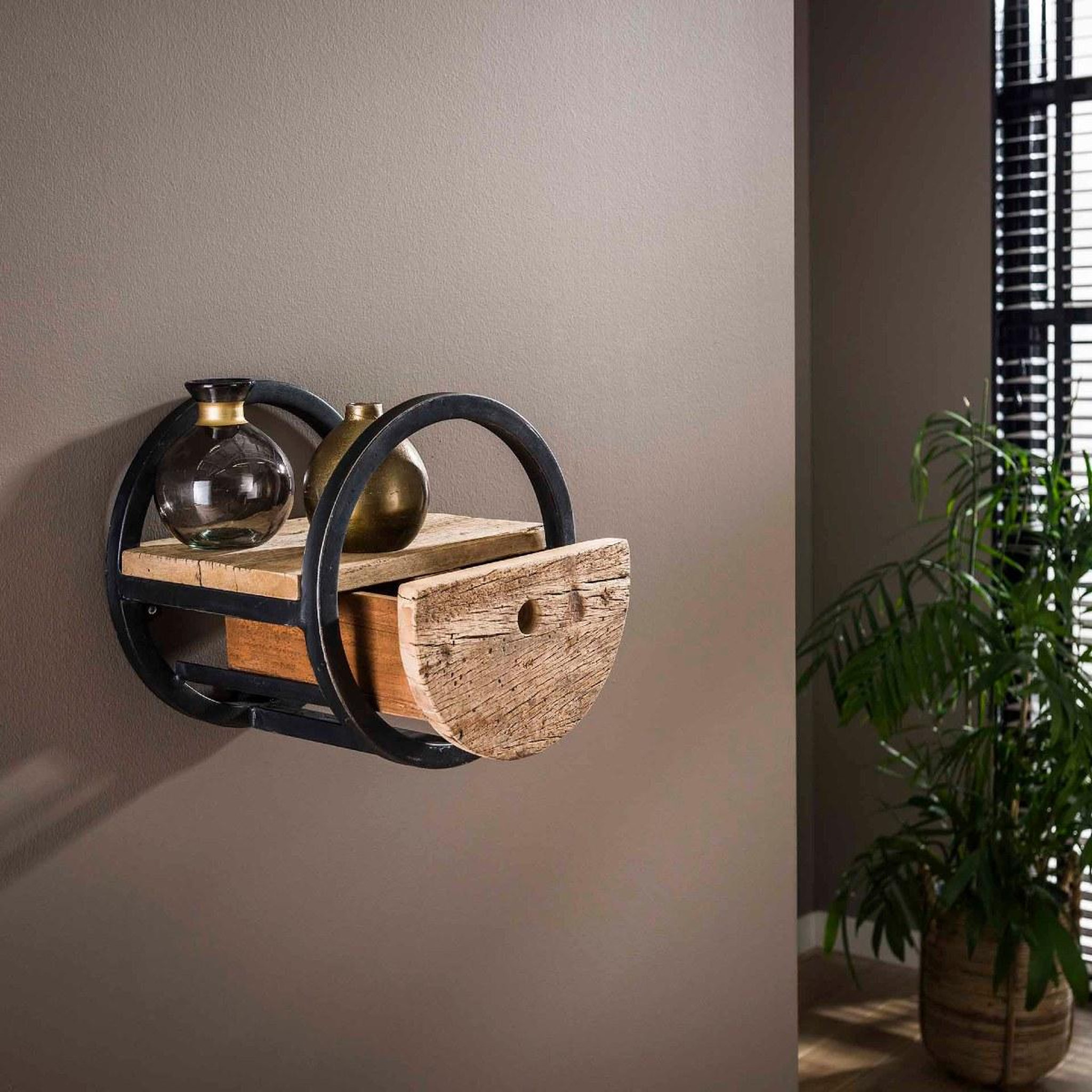 Voir la diapositive 3 : JLC KREATION Étagère murale en bois et métal avec tiroir cerclo